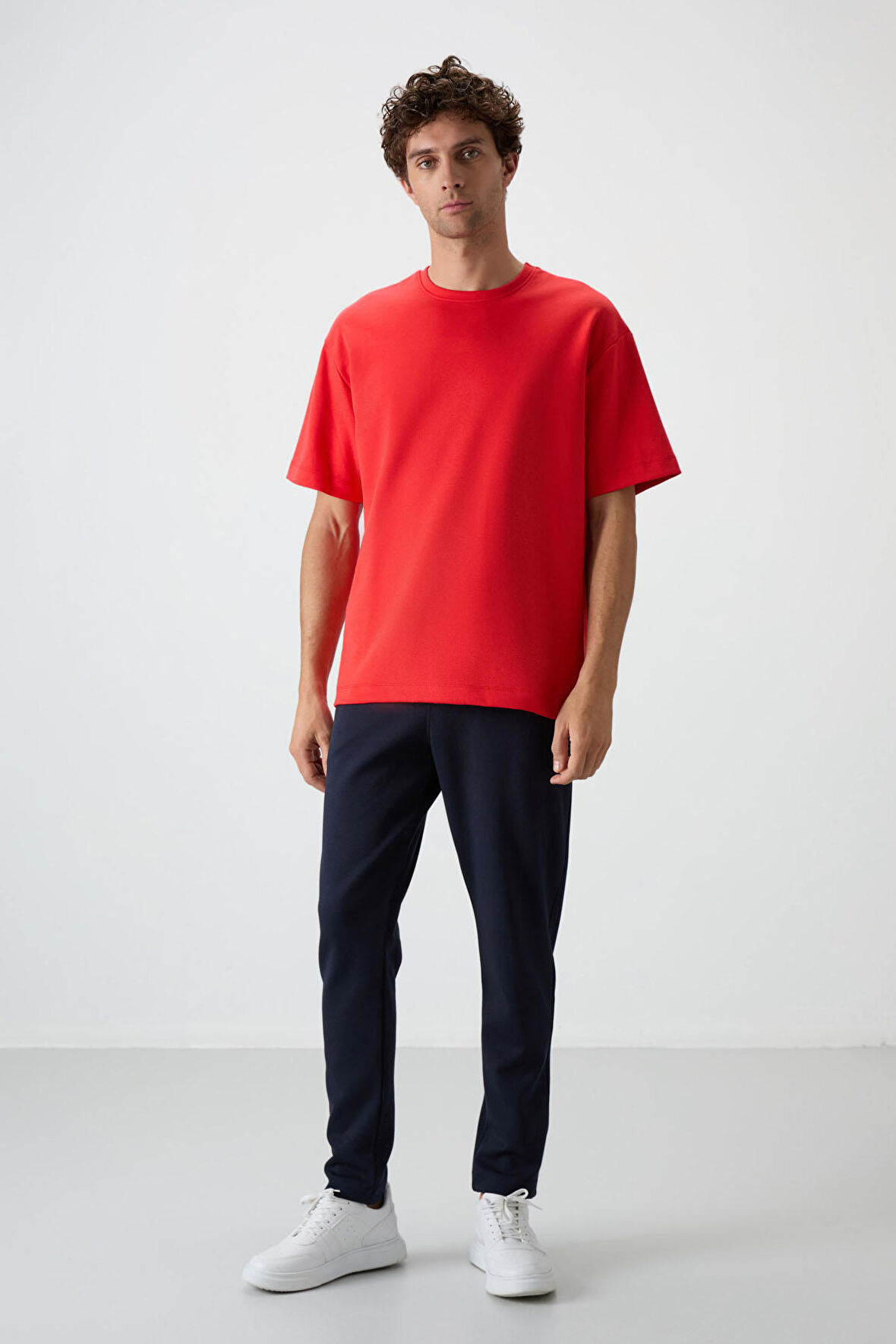 Fiesta - Lacivert Pamuklu Kalın Yumuşak Dokulu Oversize Fit Basic Erkek Eşofman Takım - 85251 | XXL