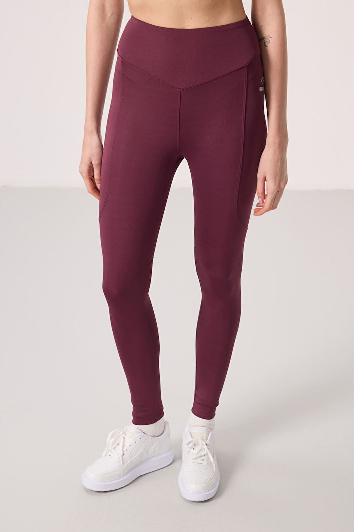 Bordo Polyester Standart Fit Esnek Performans Kadın Tayt - 94666