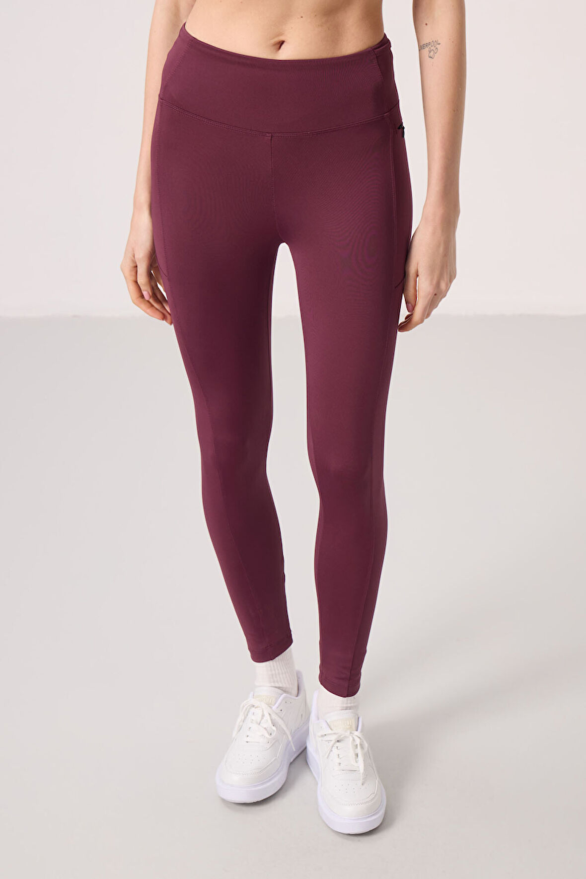 Bordo Polyester Esnek Standart Fit Performans Kadın Tayt - 94667
