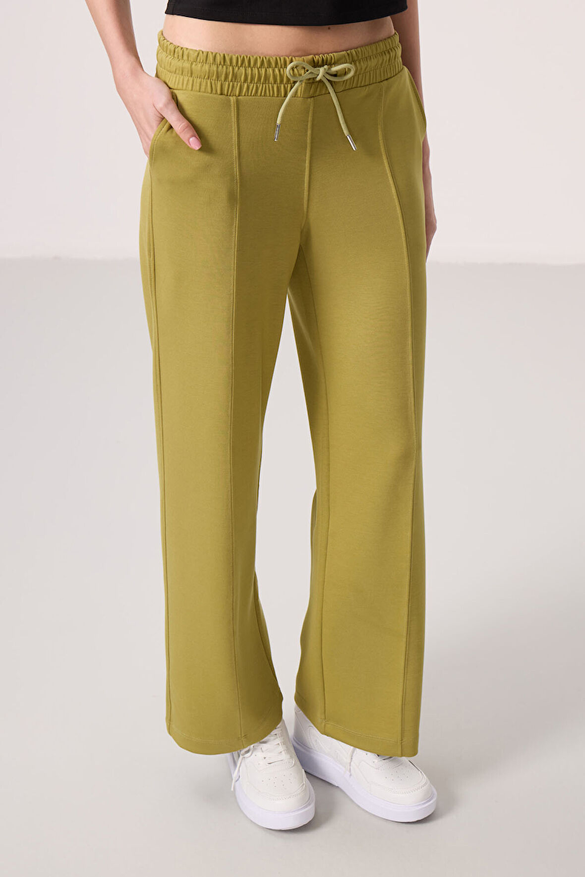 Koyu Hardal Yumuşak Dokulu Cepli Ön Dikiş Detaylı Kadın Palazzo Pantolon - 94670