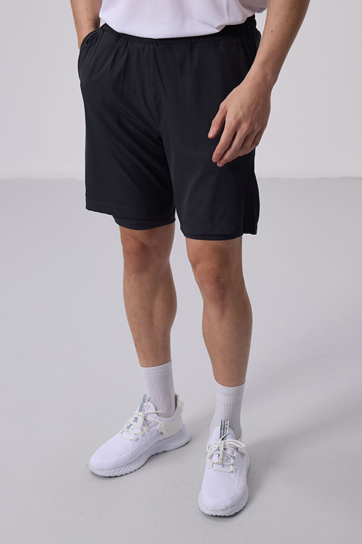 Antrasit Polyester İnce Yumuşak Standart Fit Erkek Taytlı Şort - 81287