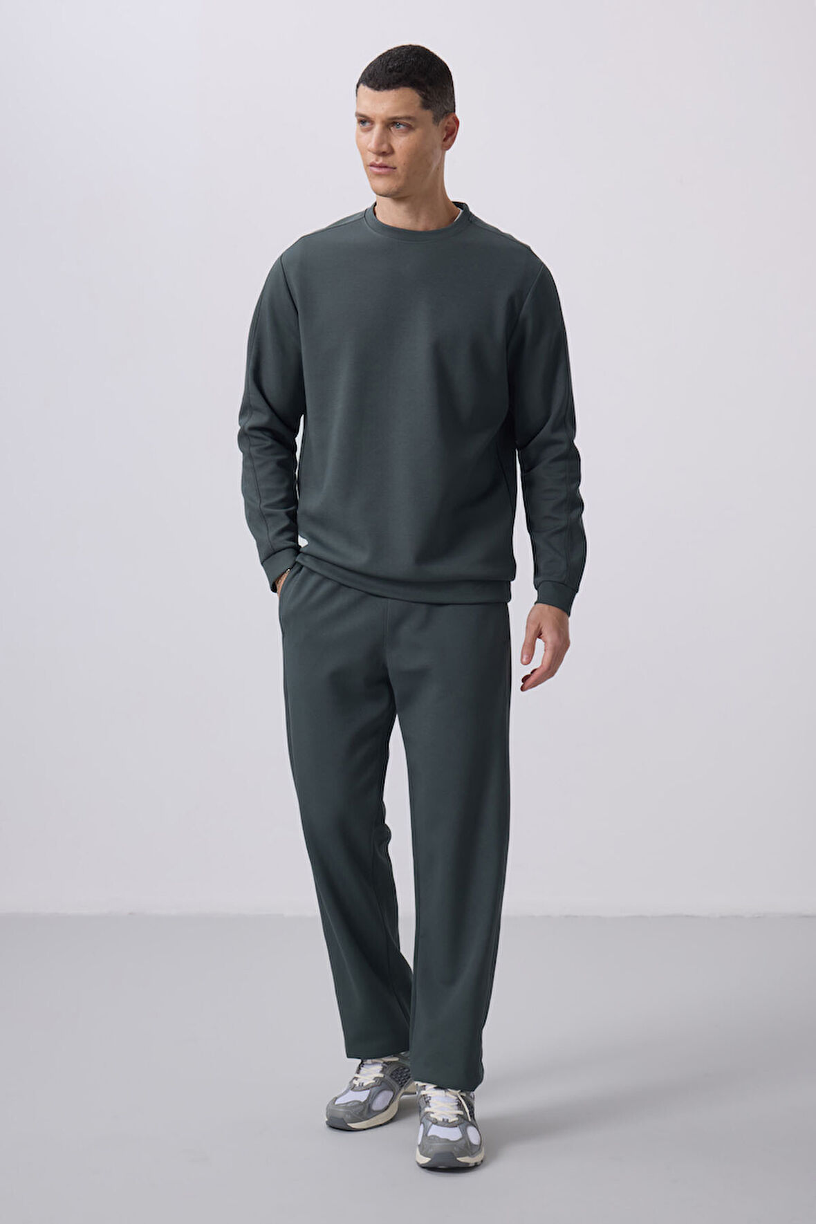 Haki Yüzeyi Dokulu Oversize Erkek Eşofman Takım - 85275