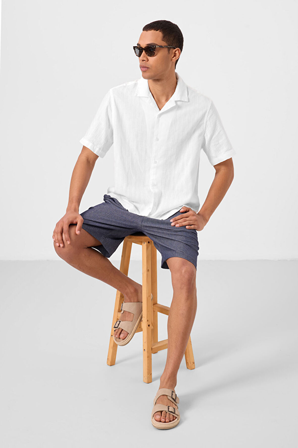 Kot Lacivert Standart Fit Dokuma Hafif Esnek Chino Erkek Şort - 81289