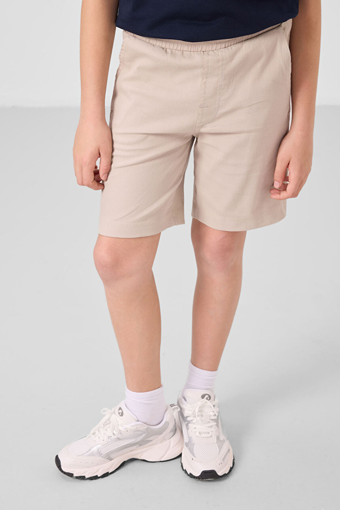 Lacivert-Taş Pamuklu Oversize Fit Dokuma Hafif Esnek Chino Erkek Çocuk Şort Takım - 11279