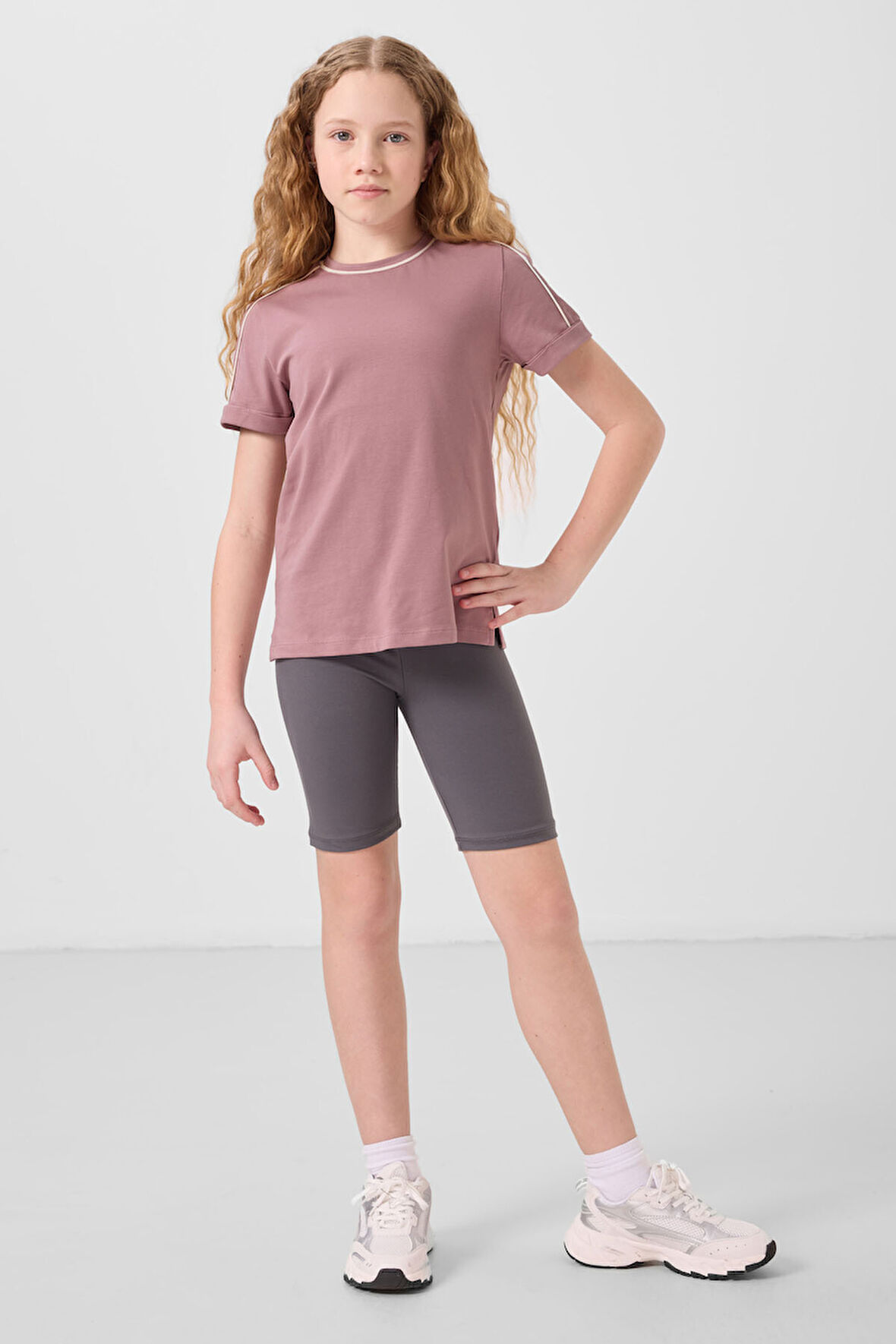 Gül Kurusu Pamuklu O Yaka Standart Fit Basic Kız Çocuk T-Shirt - 75177