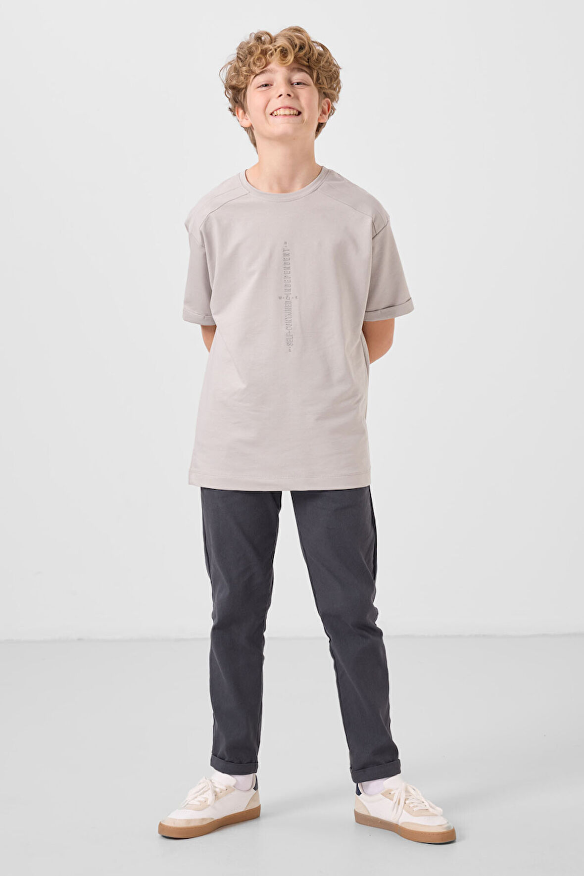 Gri Standart Fit Dokuma Hafif Esnek Chino Erkek Çocuk Pantolon - 11272