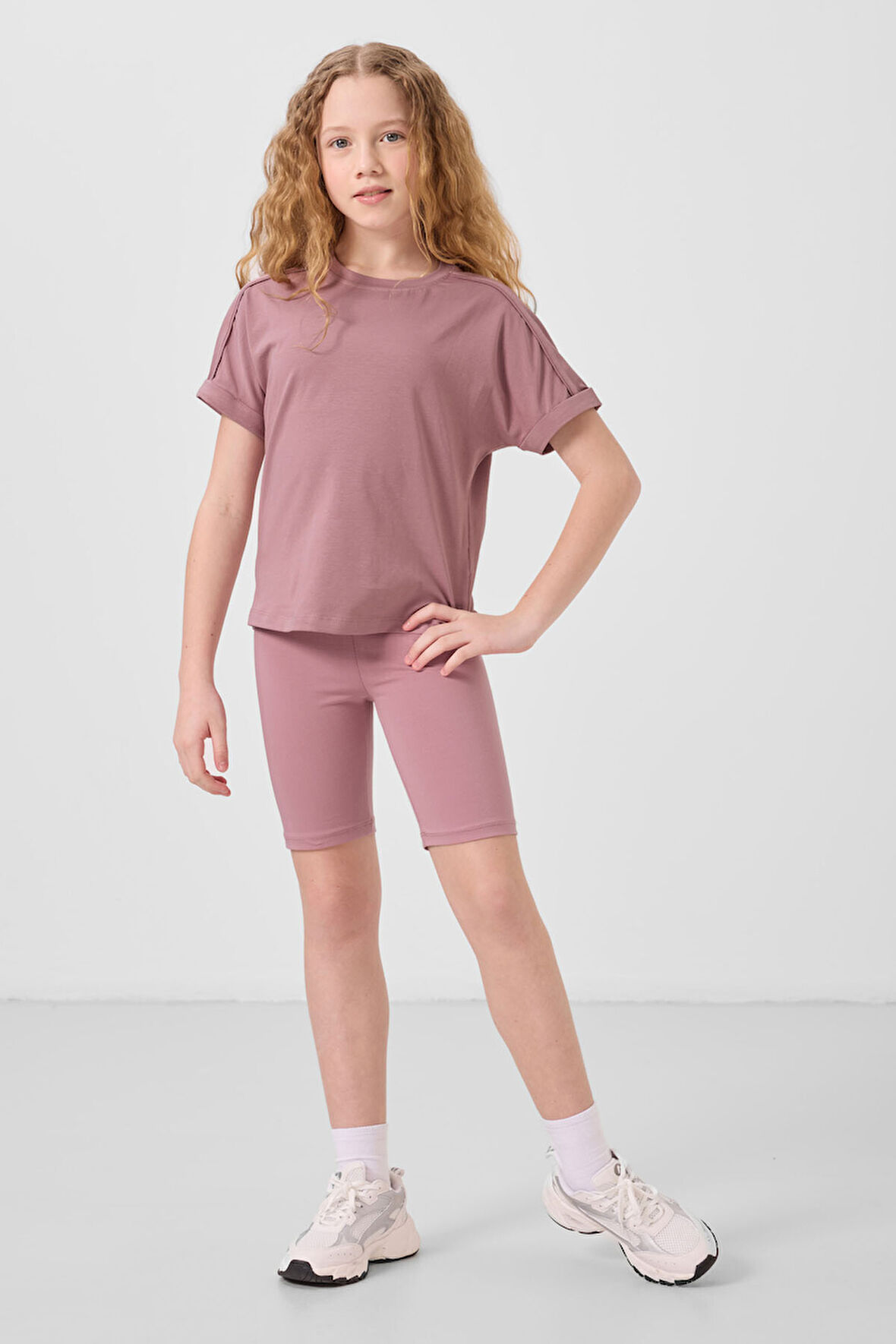 Gül Kurusu Pamuklu Kısa Paça Standart Fit Basic Kız Çocuk Tayt - 75188