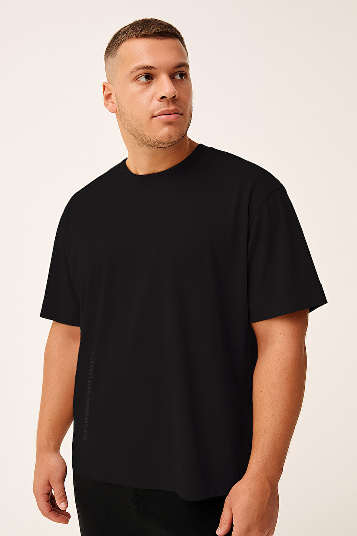 Siyah Baskılı O Yaka Rahat Form Battal Büyük Beden Erkek T-Shirt - 88472