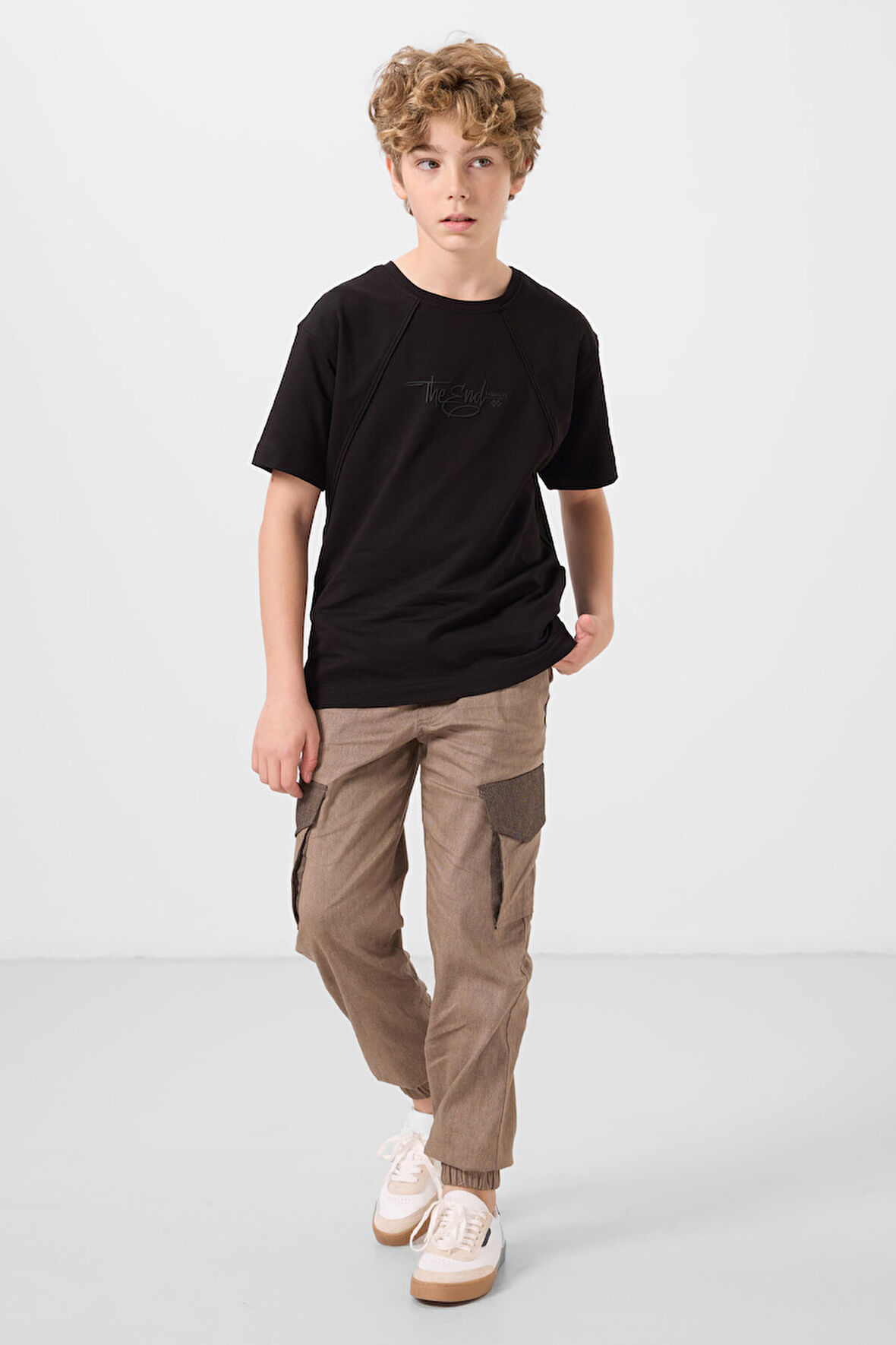 Siyah Pamuklu Yumuşak Dokulu Oversize Baskılı Erkek Çocuk T-Shirt - 11285