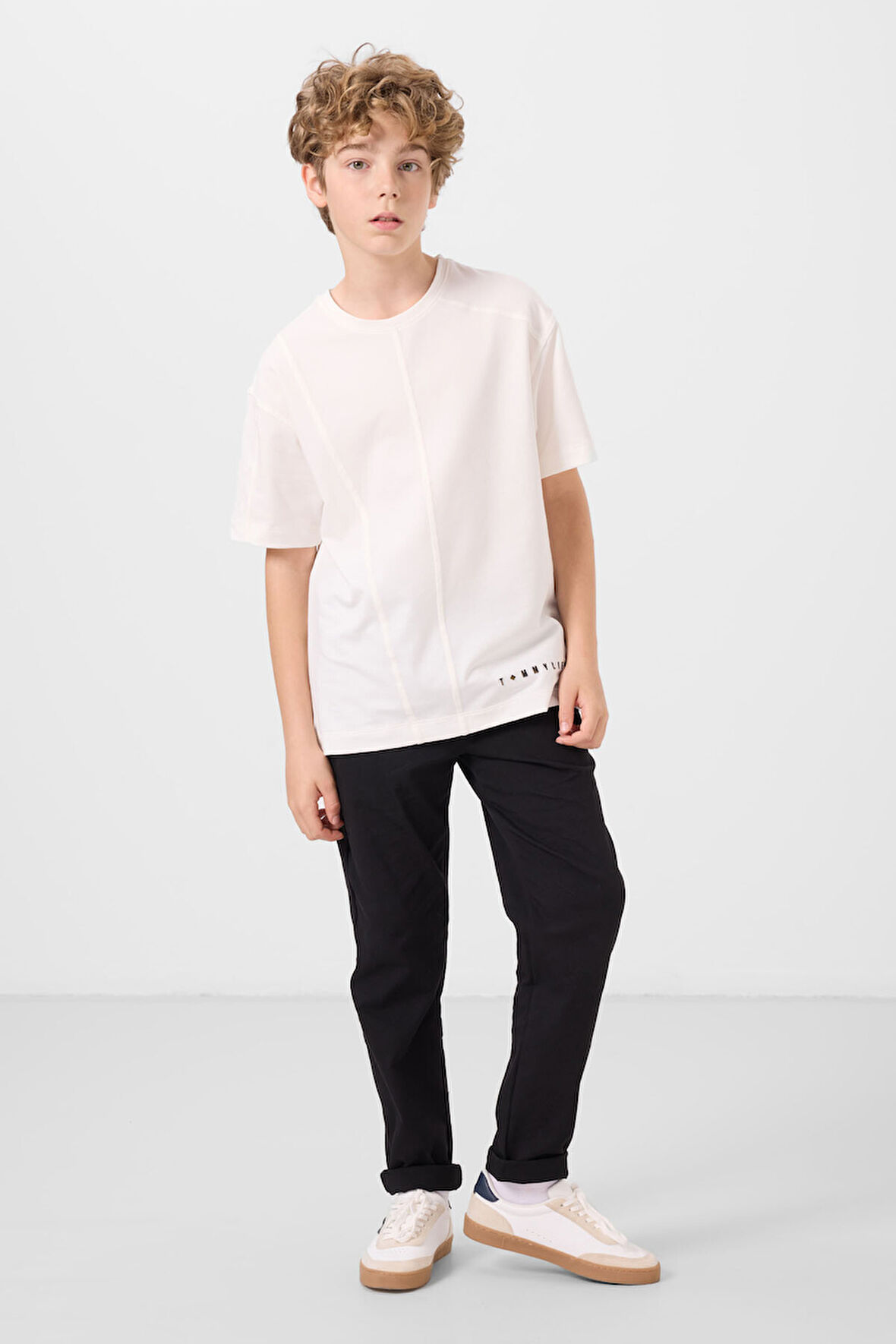 Ekru Pamuklu Yumuşak Dokulu Oversize Basic Erkek Çocuk T-Shirt - 11297