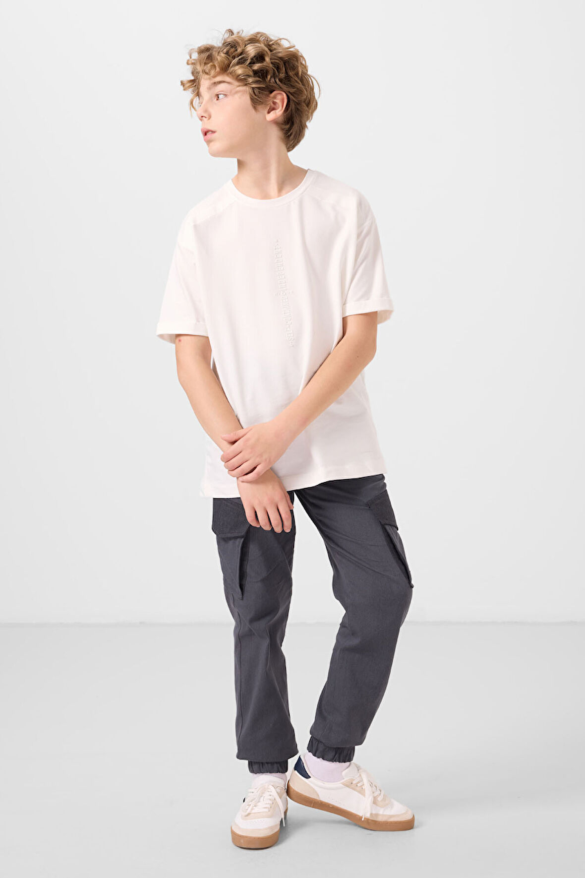 Ekru Pamuklu Yumuşak Dokulu Oversize Baskılı Erkek Çocuk T-Shirt - 11301