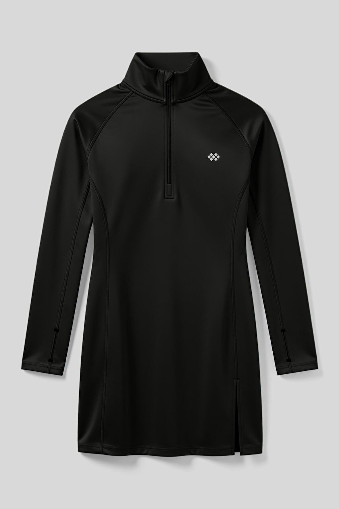 Siyah Yarım Fermuarlı Dik Yaka Standart Kalıp Kadın Sporcu Tunik - 97309