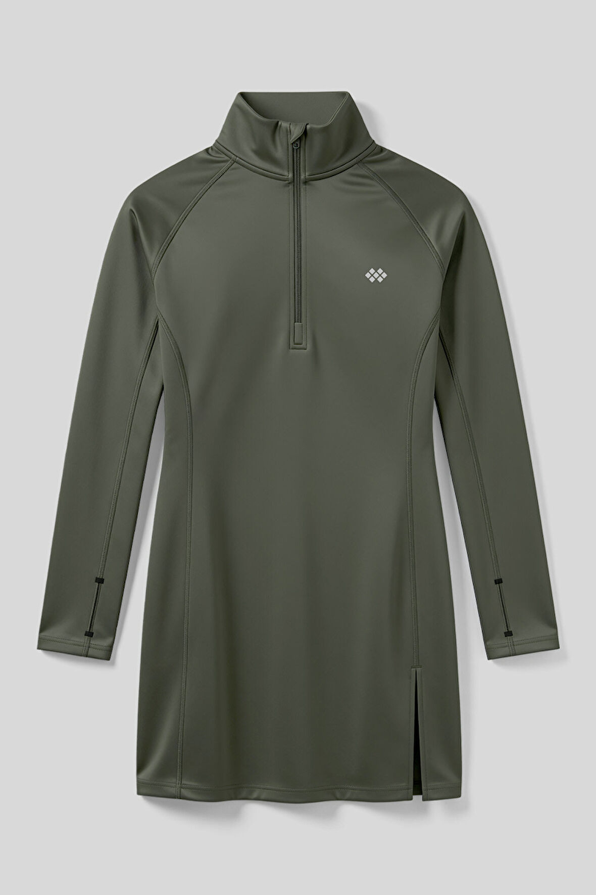 Haki Yarım Fermuarlı Dik Yaka Standart Kalıp Kadın Sporcu Tunik - 97309