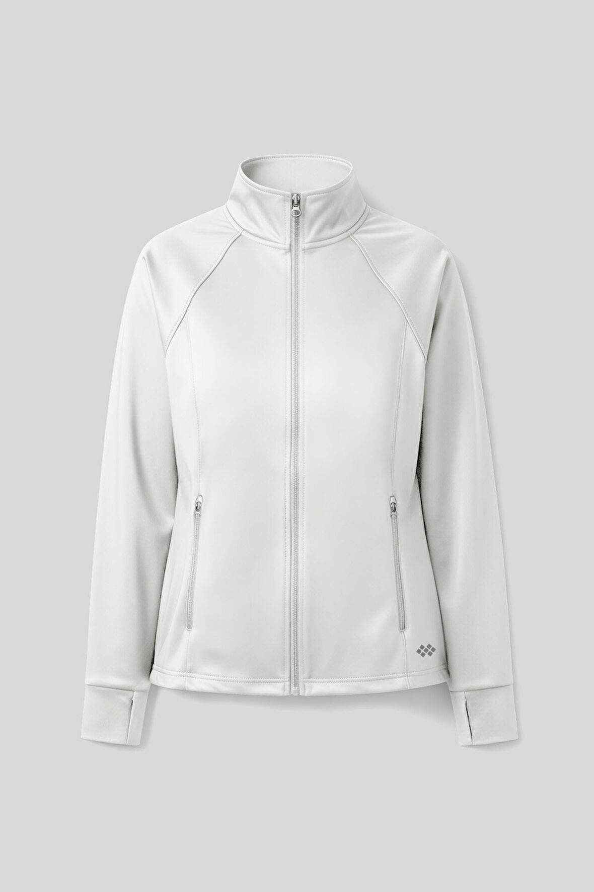 Beyaz Fermuarlı Dik Yaka Basic Rahat Form Kadın Koşu Ceketi - 97310