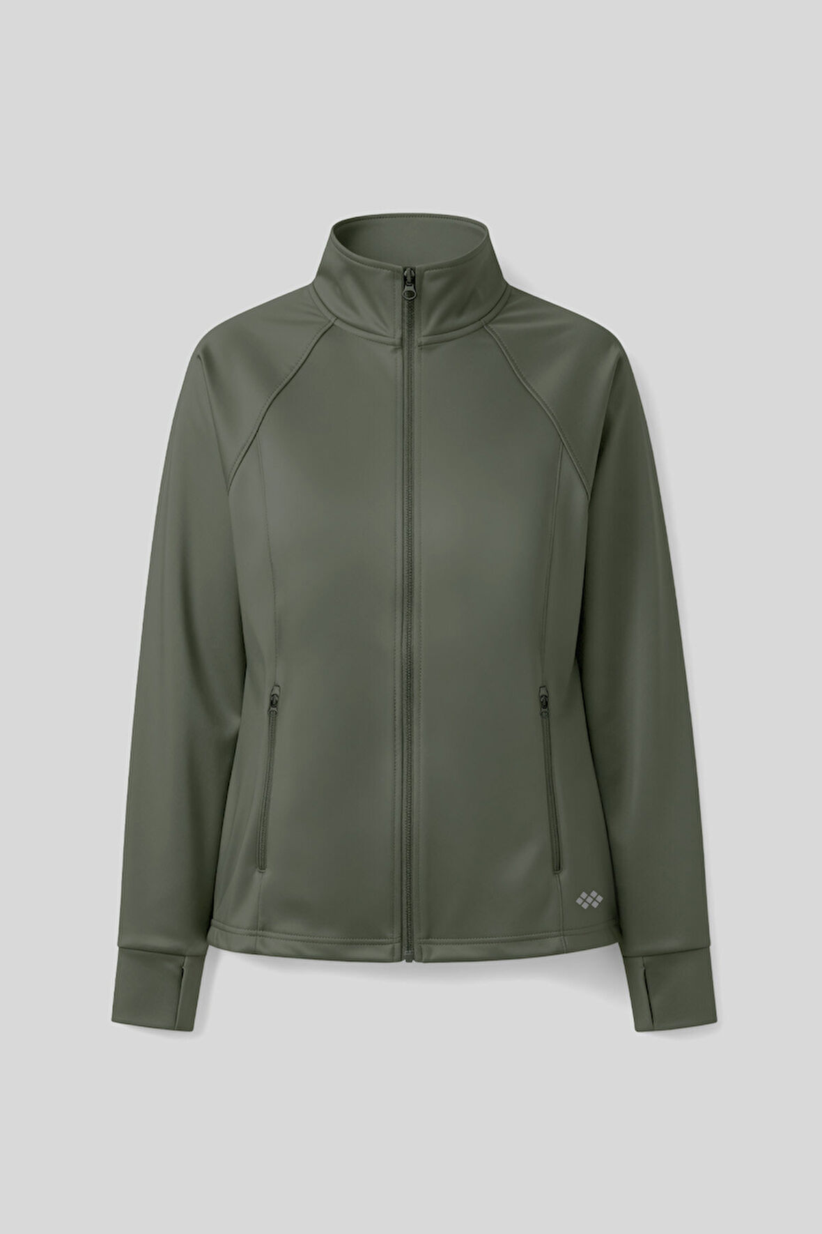 Haki Fermuarlı Dik Yaka Basic Rahat Form Kadın Koşu Ceketi - 97310