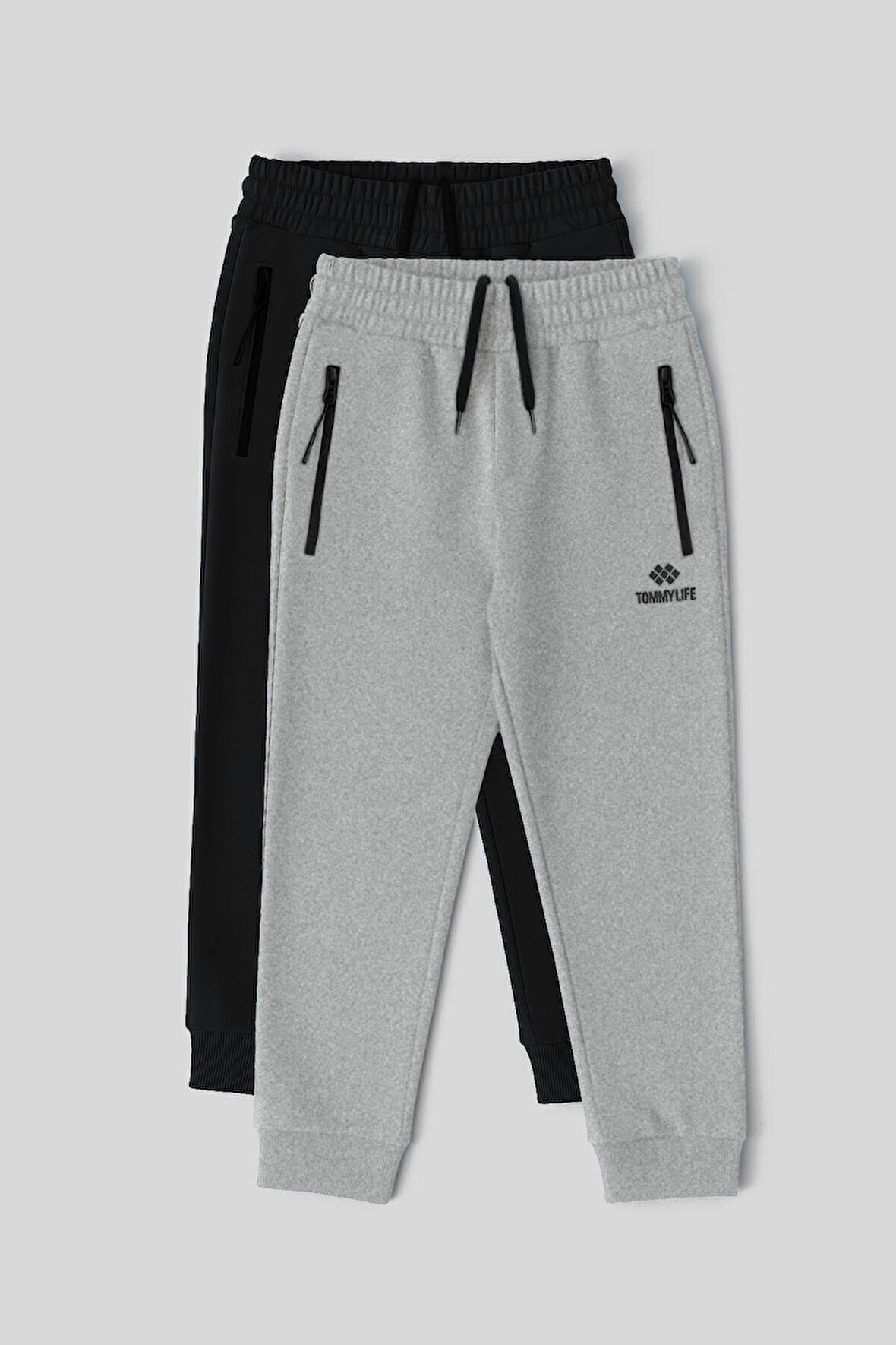 Standart Fit Basic 2li Paket Siyah-Gri Melanj Erkek Çocuk Eşofman Alt - 64042