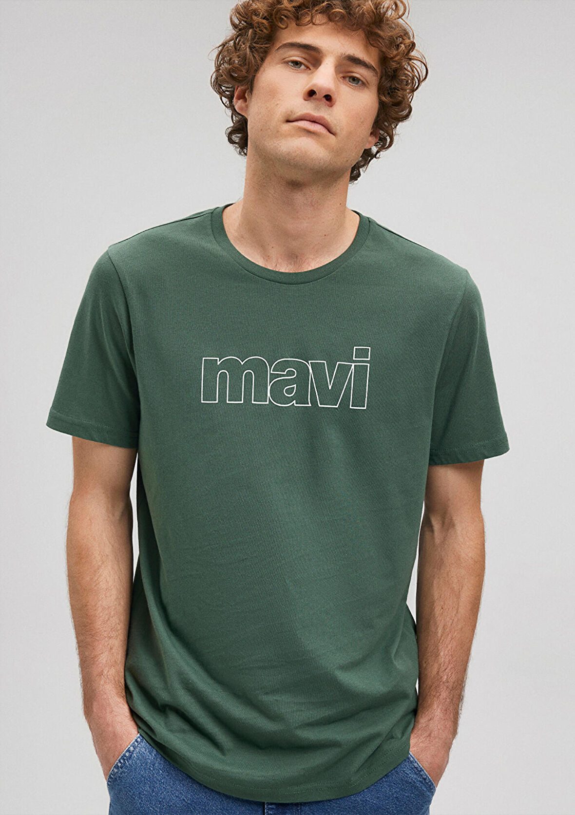 Mavi Logo Baskılı Yeşil Tişört 065781-81570