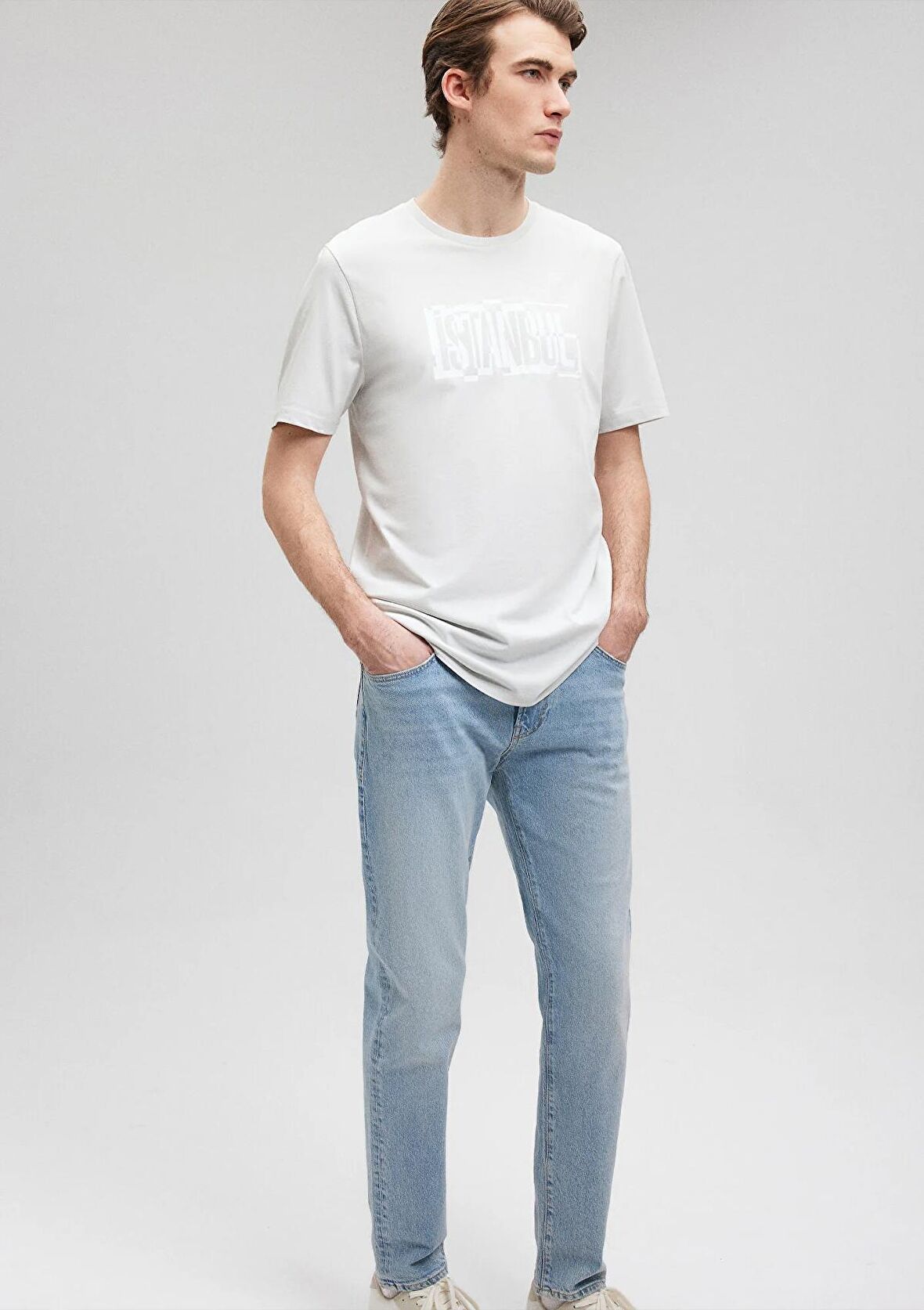 Mavi İstanbul Baskılı Gri Tişört 0611789-80618