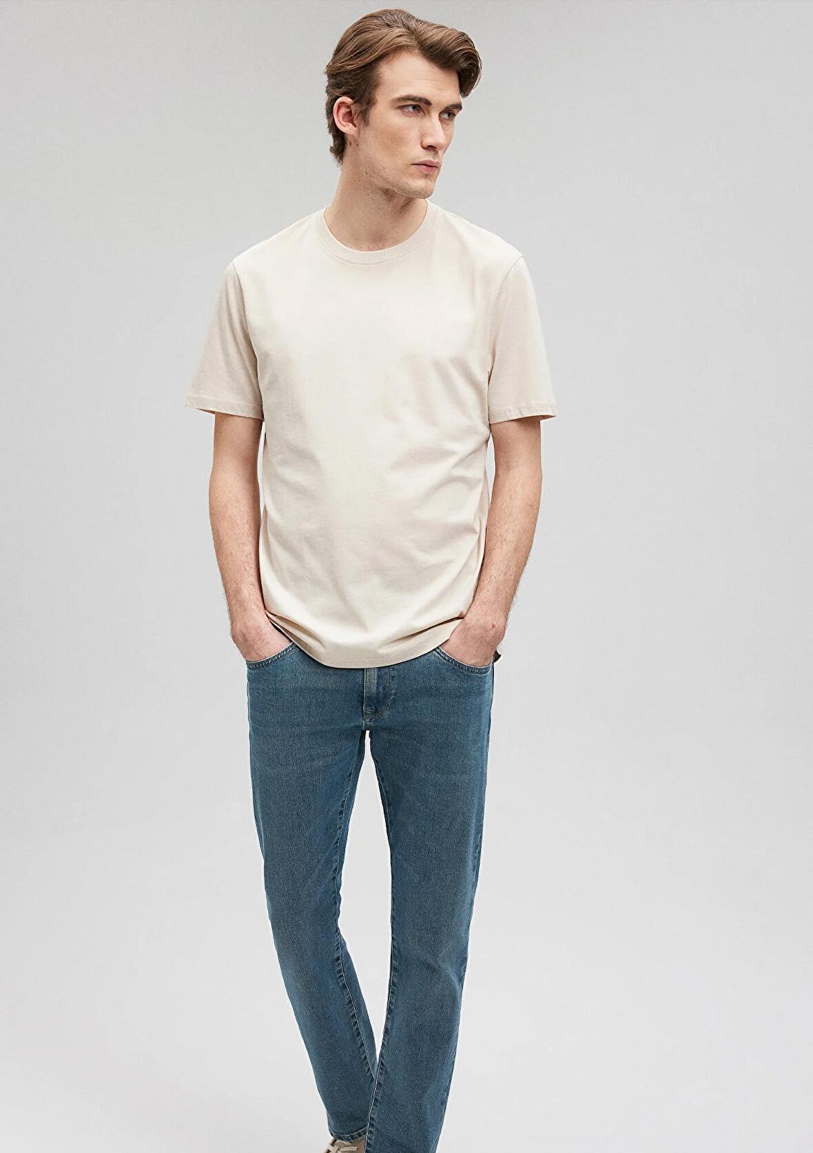 Mavi Bisiklet Yaka Bej Basic Tişört 0610251-86816