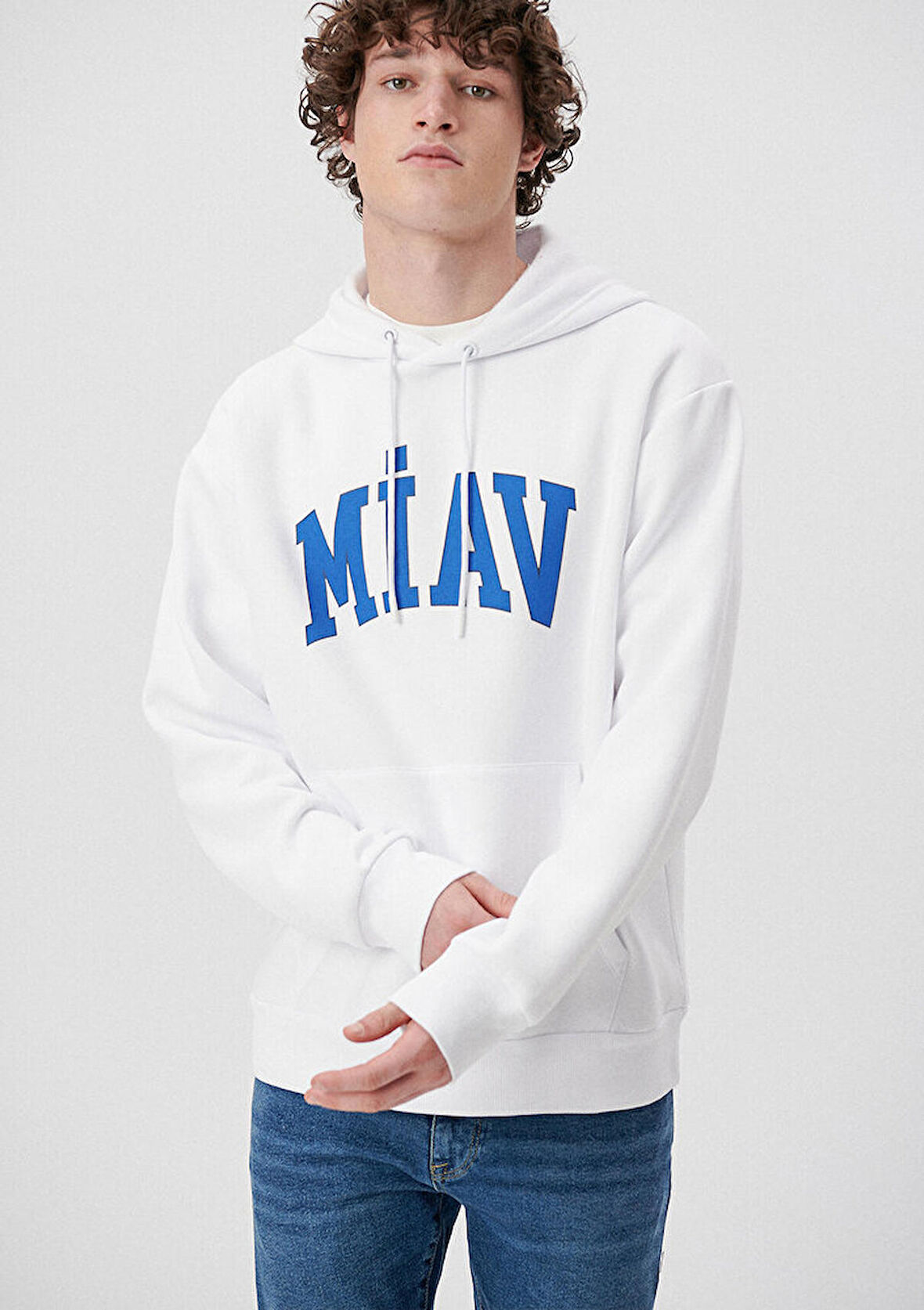 Mavi Miav Baskılı Kapüşonlu Sweatshirt 0S10122-620
