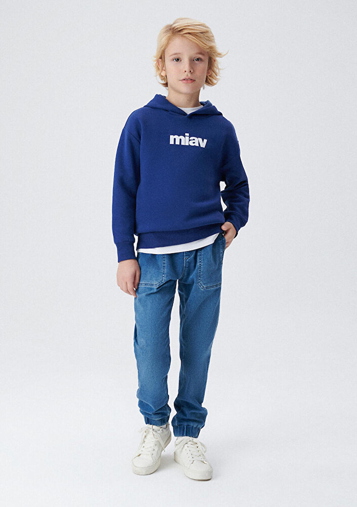 Mavi Miav Baskılı Kapüşonlu Sweatshirt 6S10028-70722