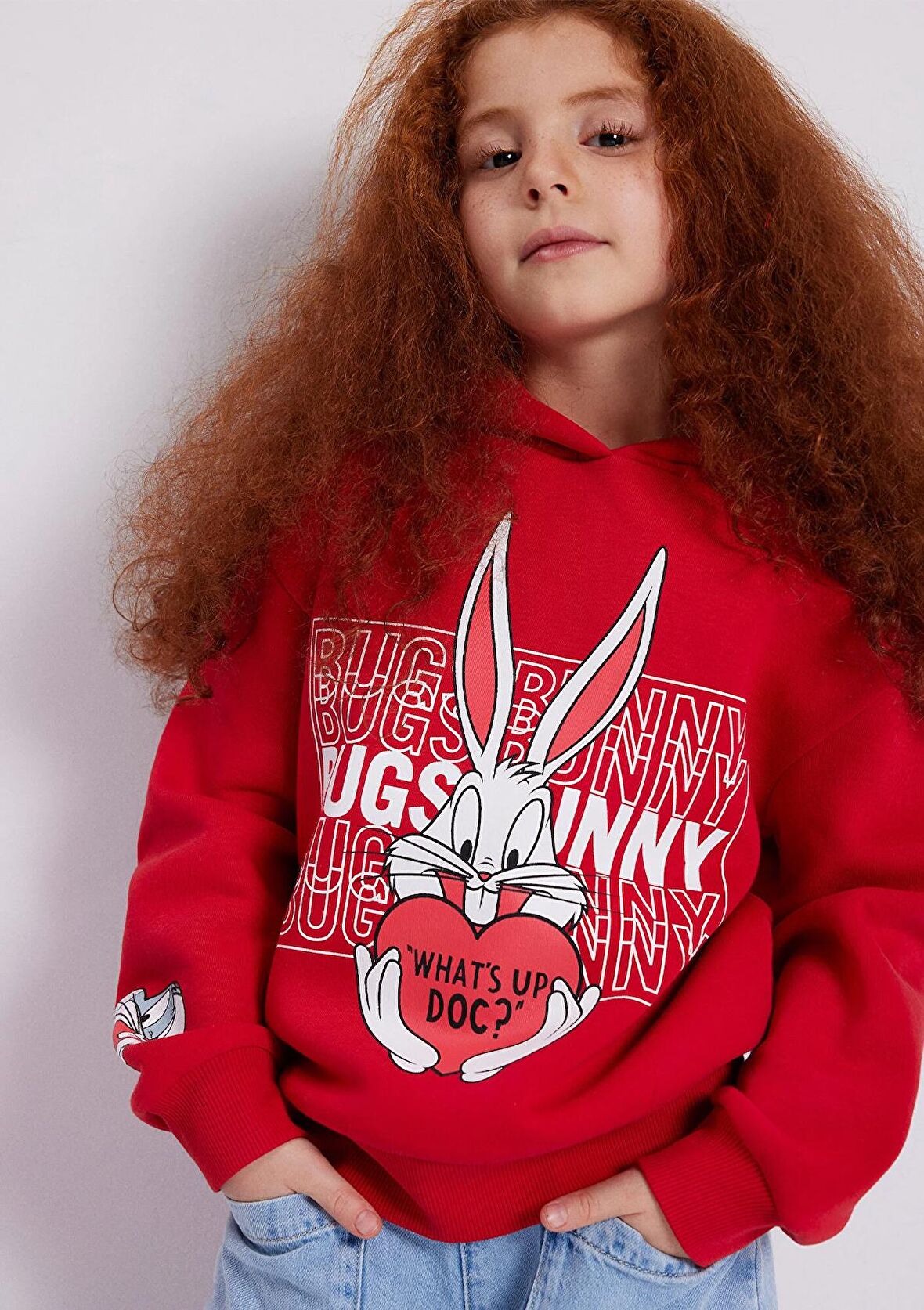 Mavi Bugs Bunny Baskılı Kapüşonlu Kırmızı Sweatshirt 7S10036-70471