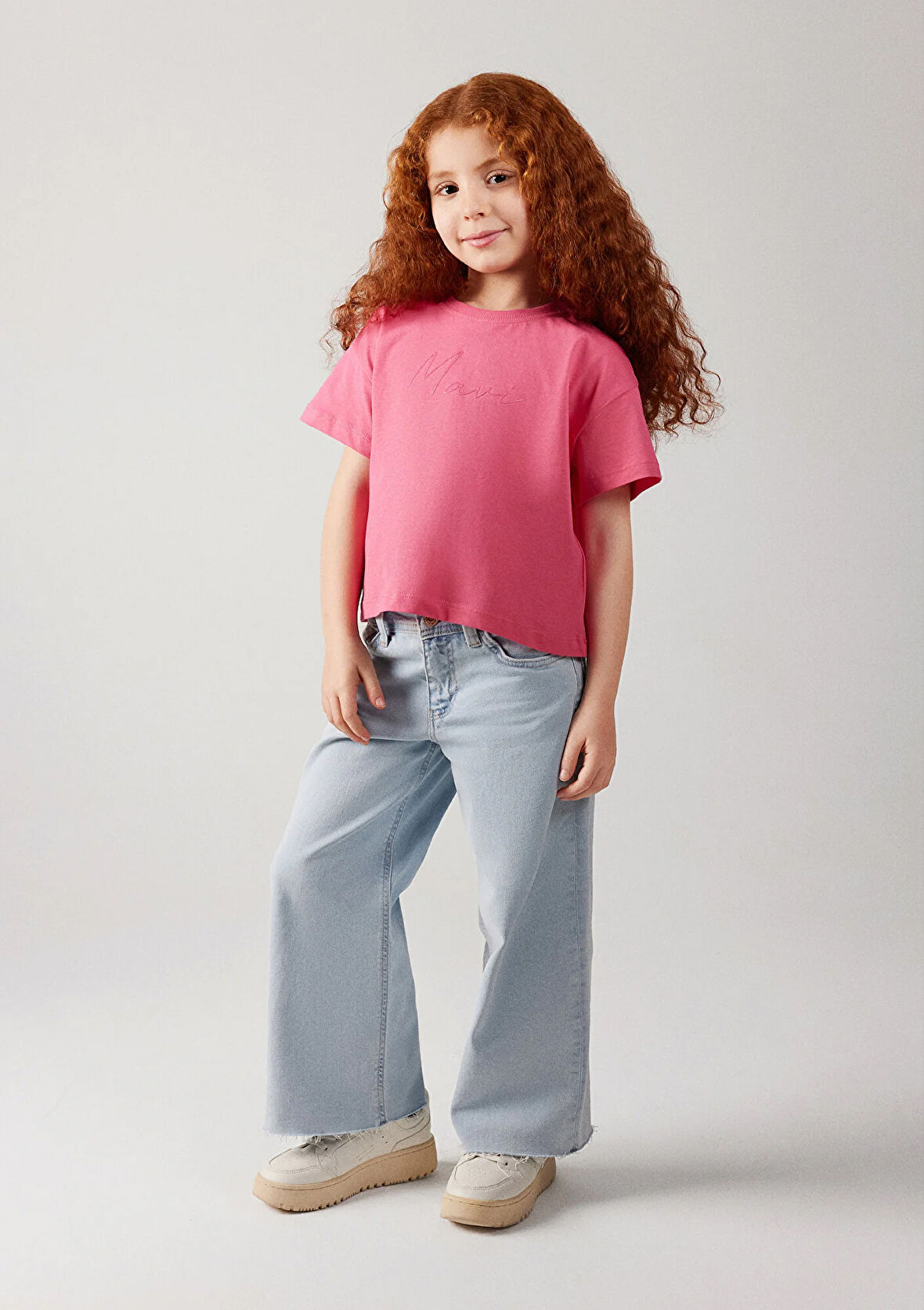 Mavi Logo Baskılı Pembe Crop Tişört 7610181-71111