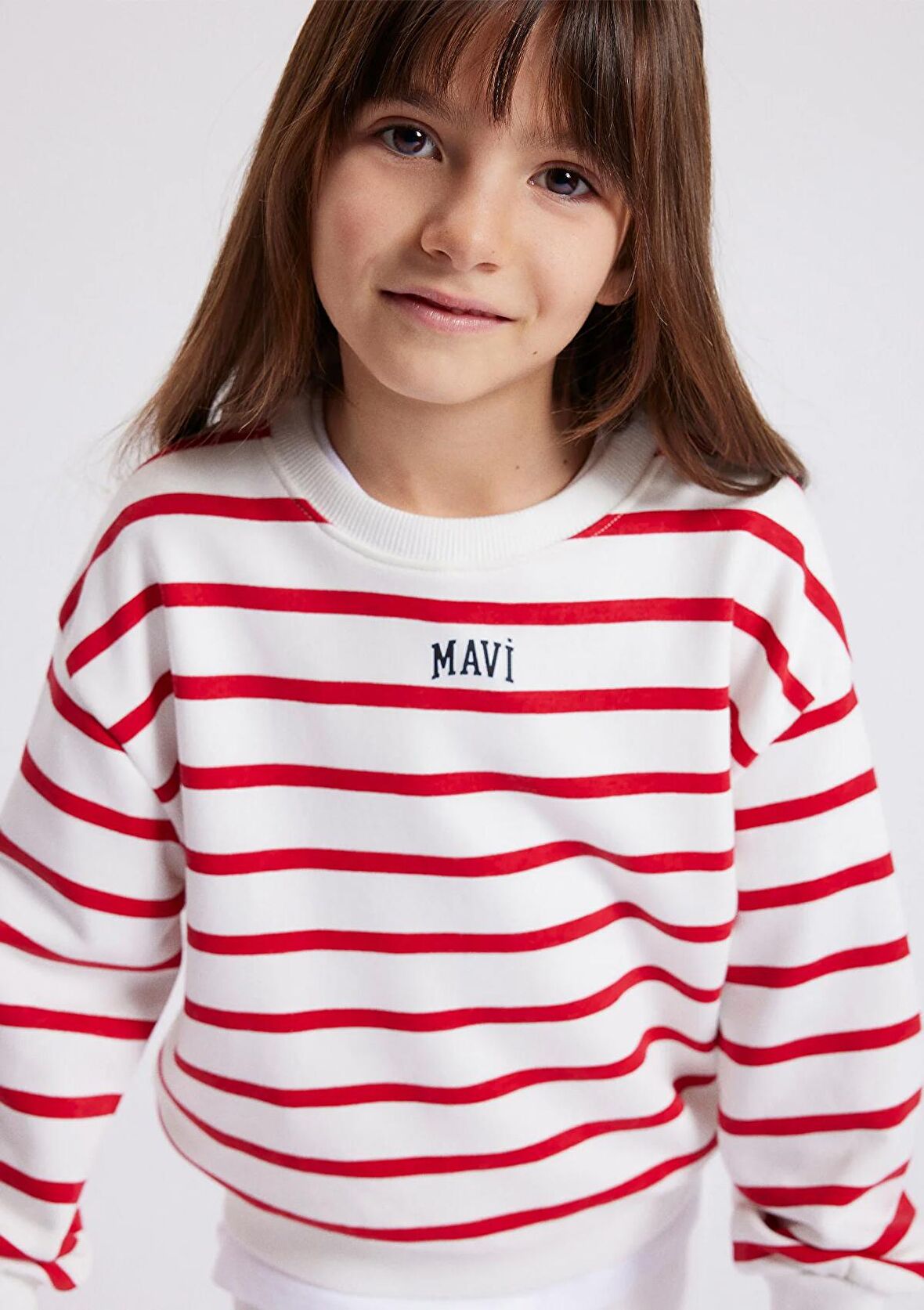 Mavi Logo Baskılı Kırmızı Çizgili Sweatshirt 7S10038-82054