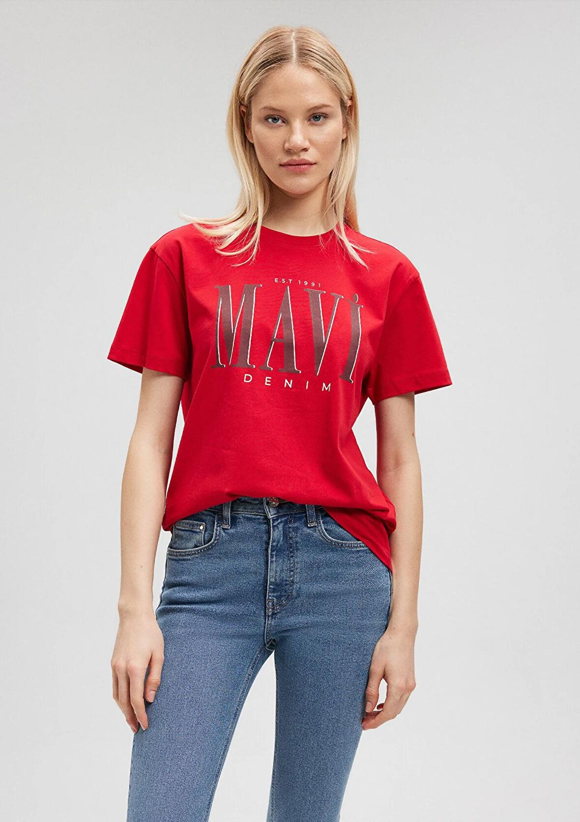 Mavi Logo Baskılı Kırmızı Tişört 1611990-70463