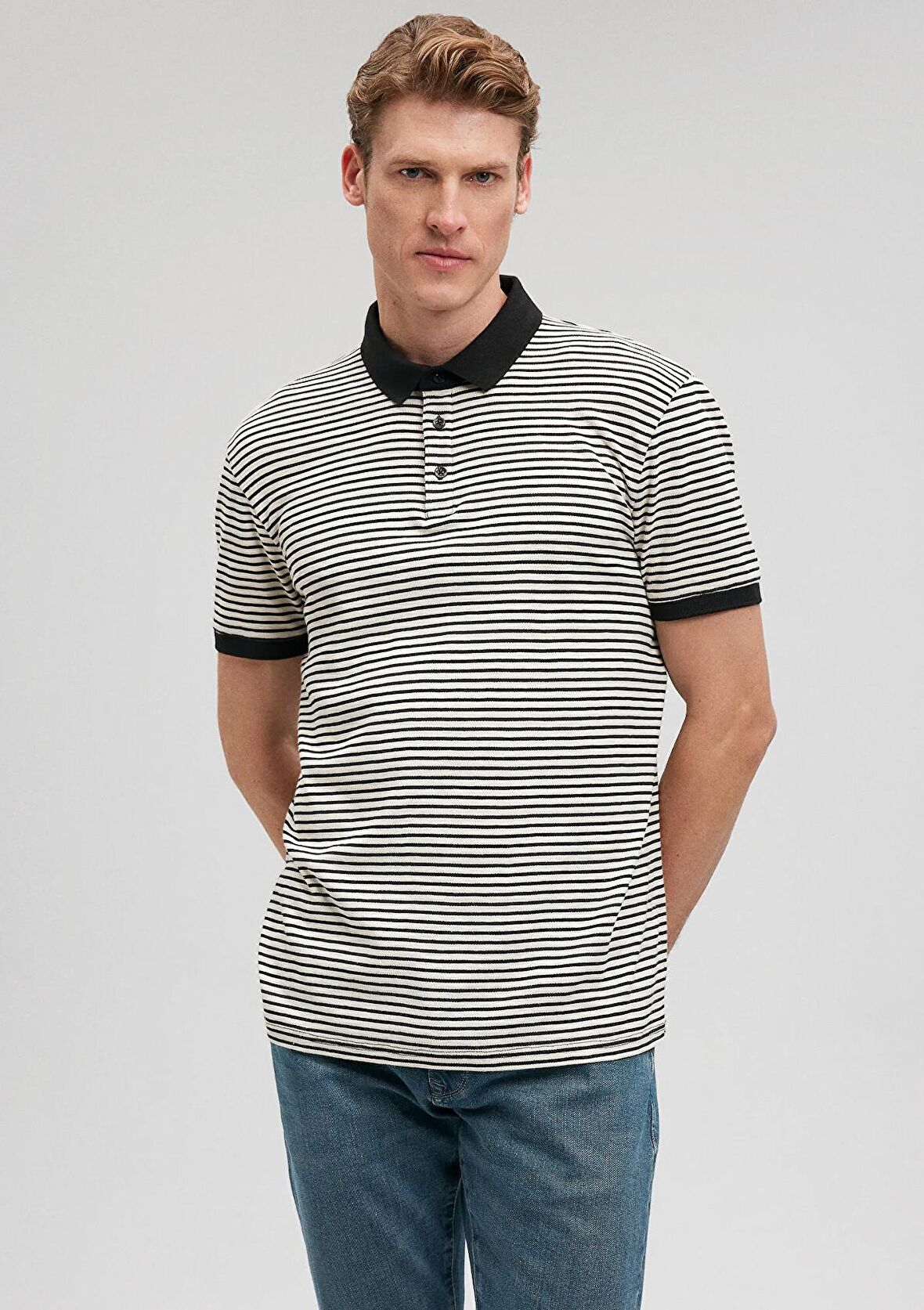 Mavi Lacivert Çizgili polo Tişört 0611843-70055