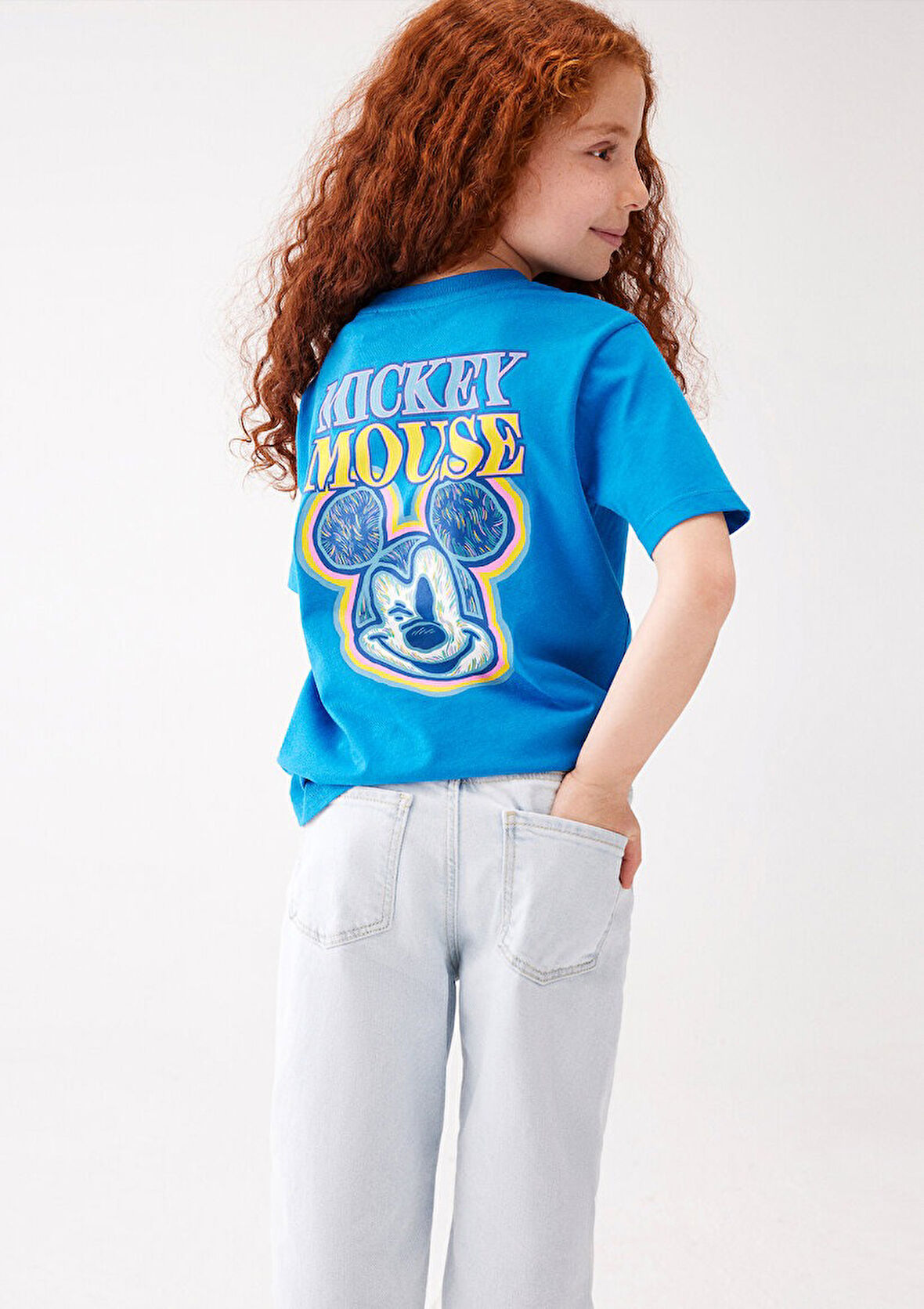 Mickey Mouse Baskılı Mavi Tişört