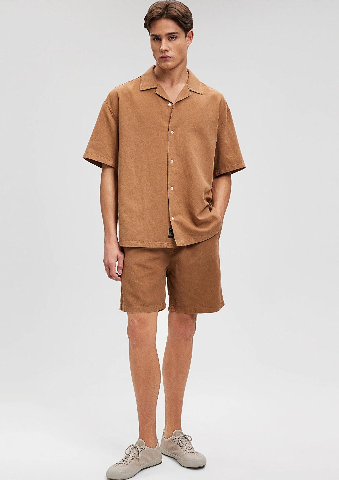 Mavi Keten Karışımlı Kahverengi Gömlek 0210679-82337