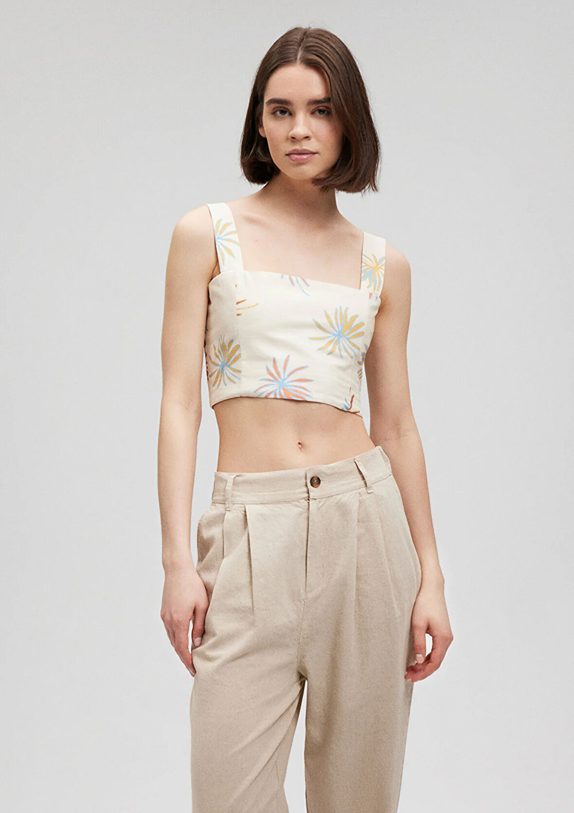 Çicek Baskılı Bej Bluz 1210763-87005