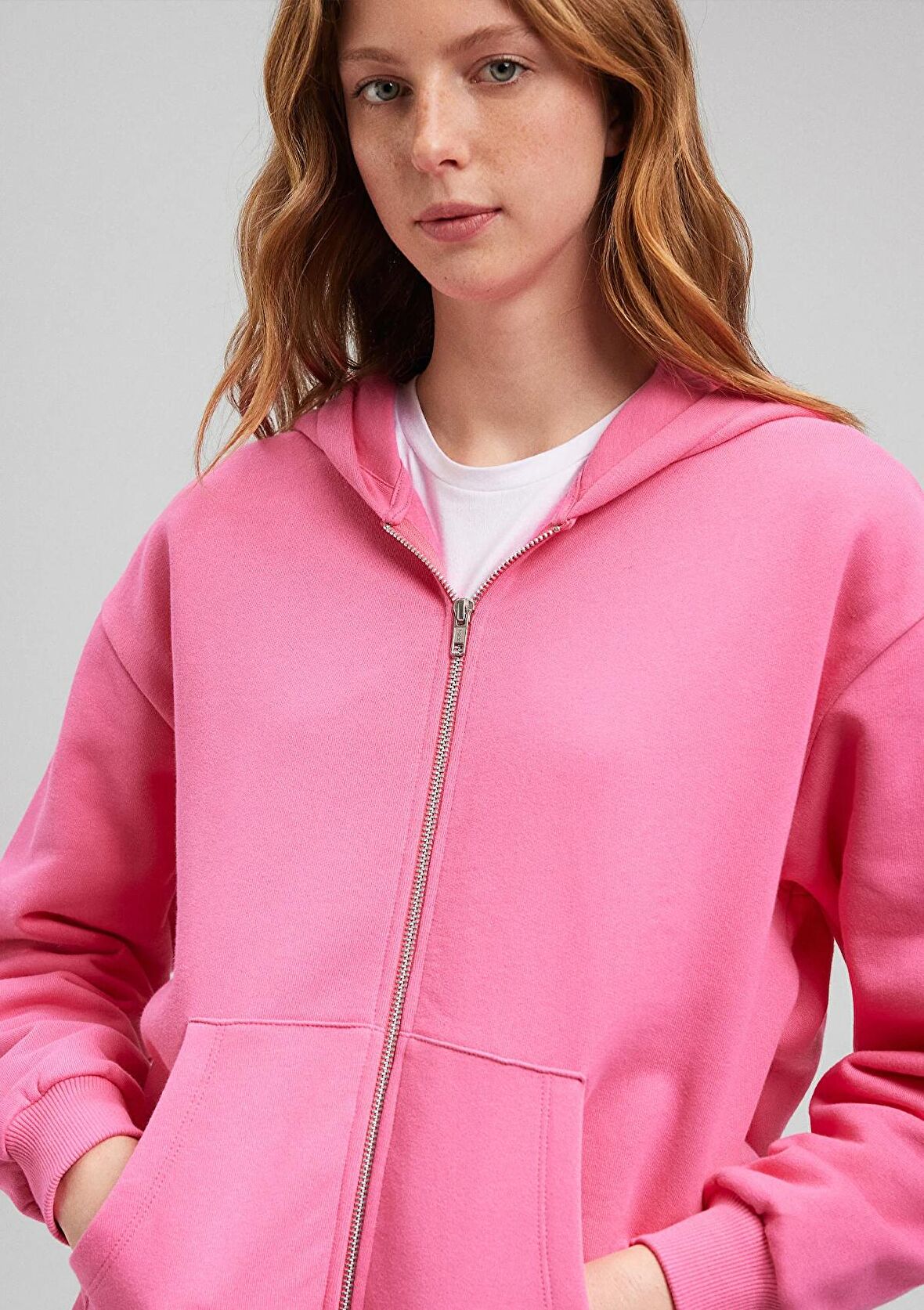 Mavi Fermuarlı Kapüşonlu Pembe Basic Sweatshirt 1611775-71095