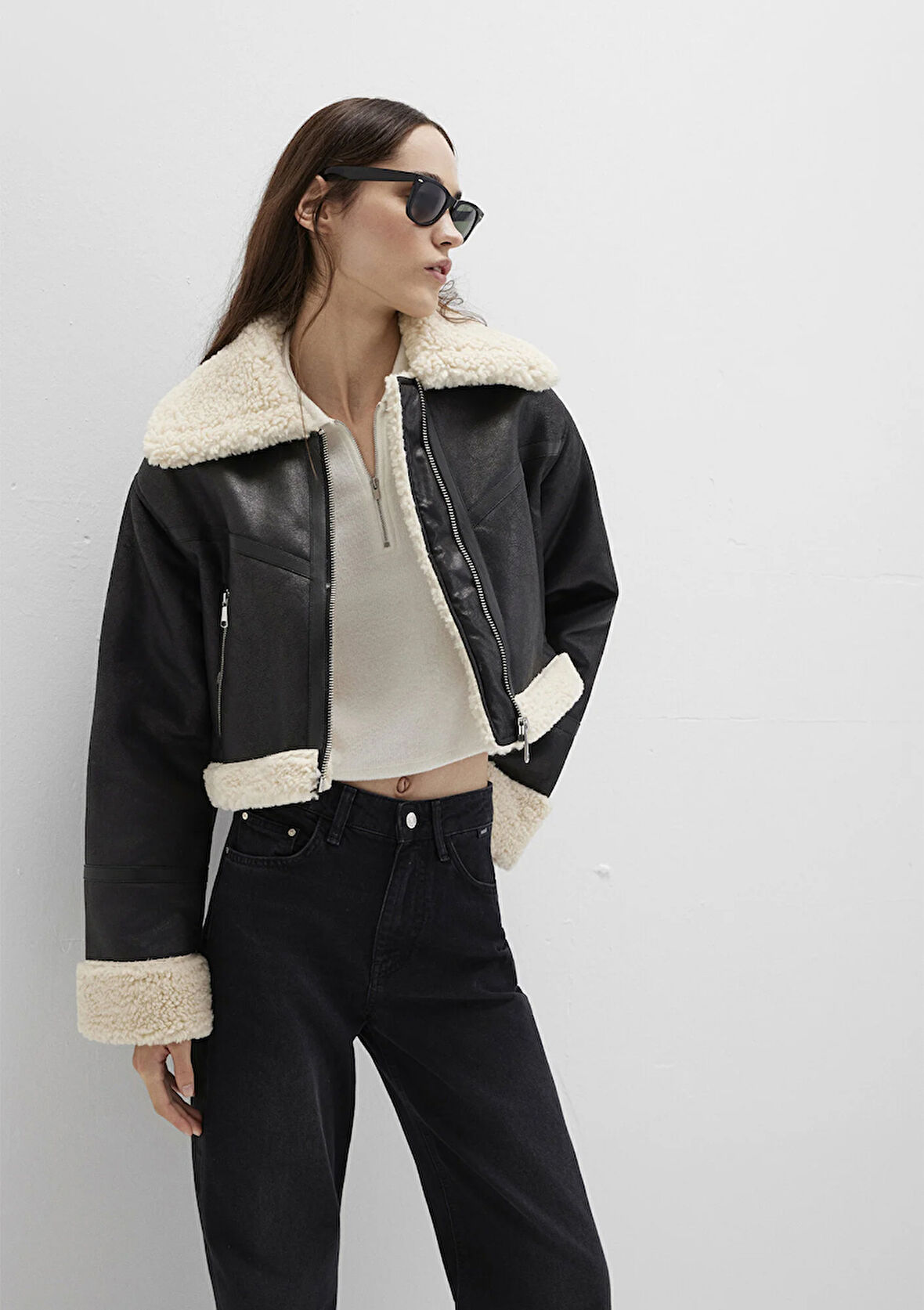 Siyah Suni Deri Ceket 1110462-900