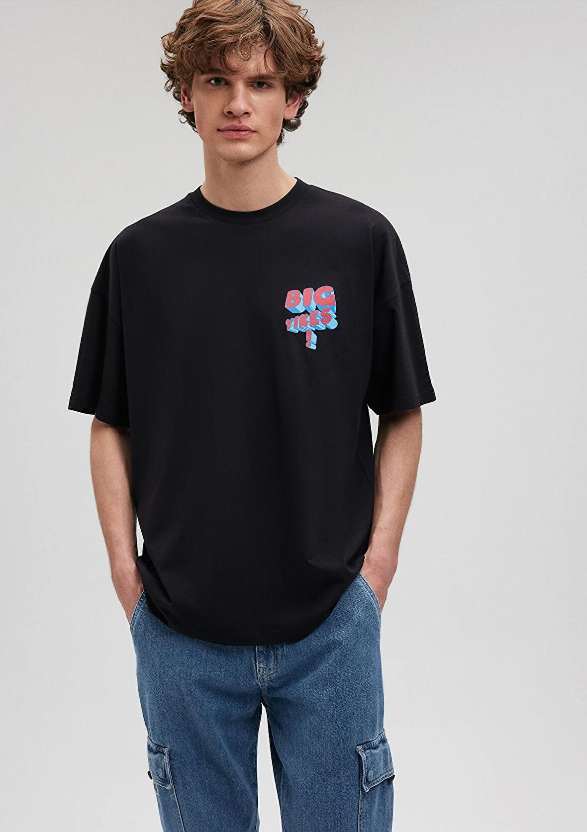 Mavi Baskılı Siyah Tişört 0612103-900