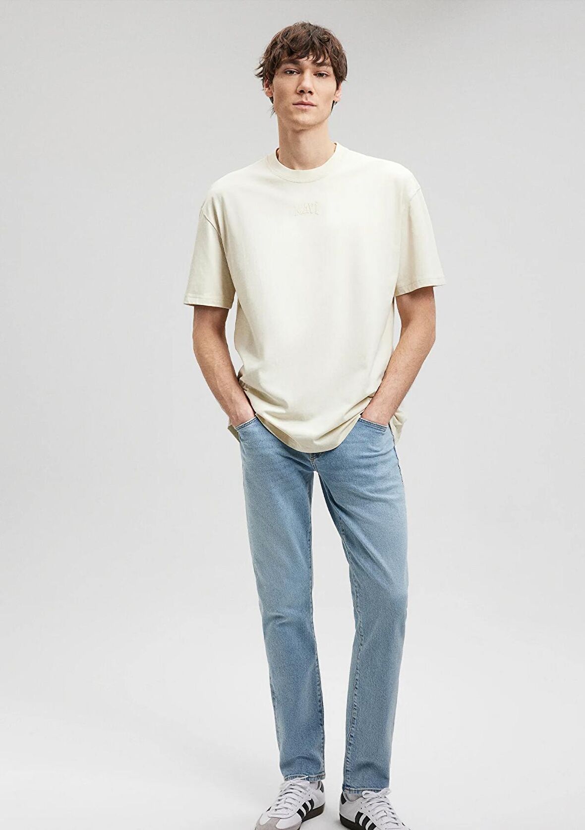 Mavi Baskılı Bej Tişört 0612063-70055