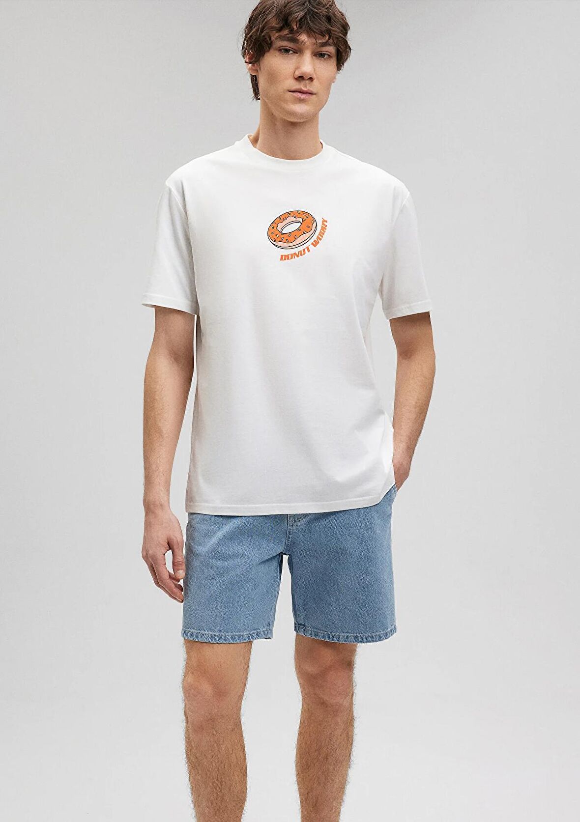 Mavi Donut Baskılı Beyaz Tişört 0612069-80194