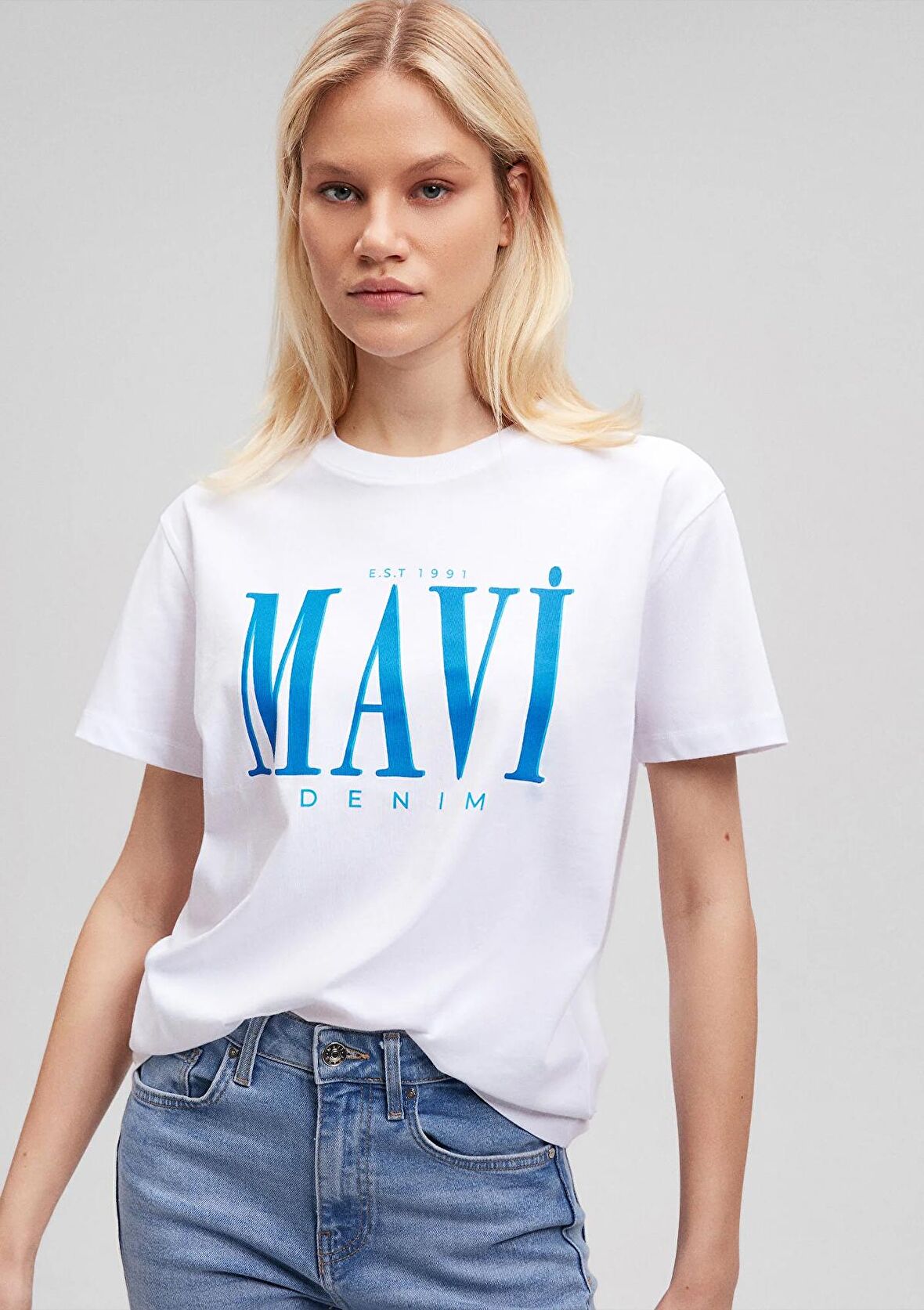 Mavi Logo Baskılı Beyaz Tişört 1611990-620