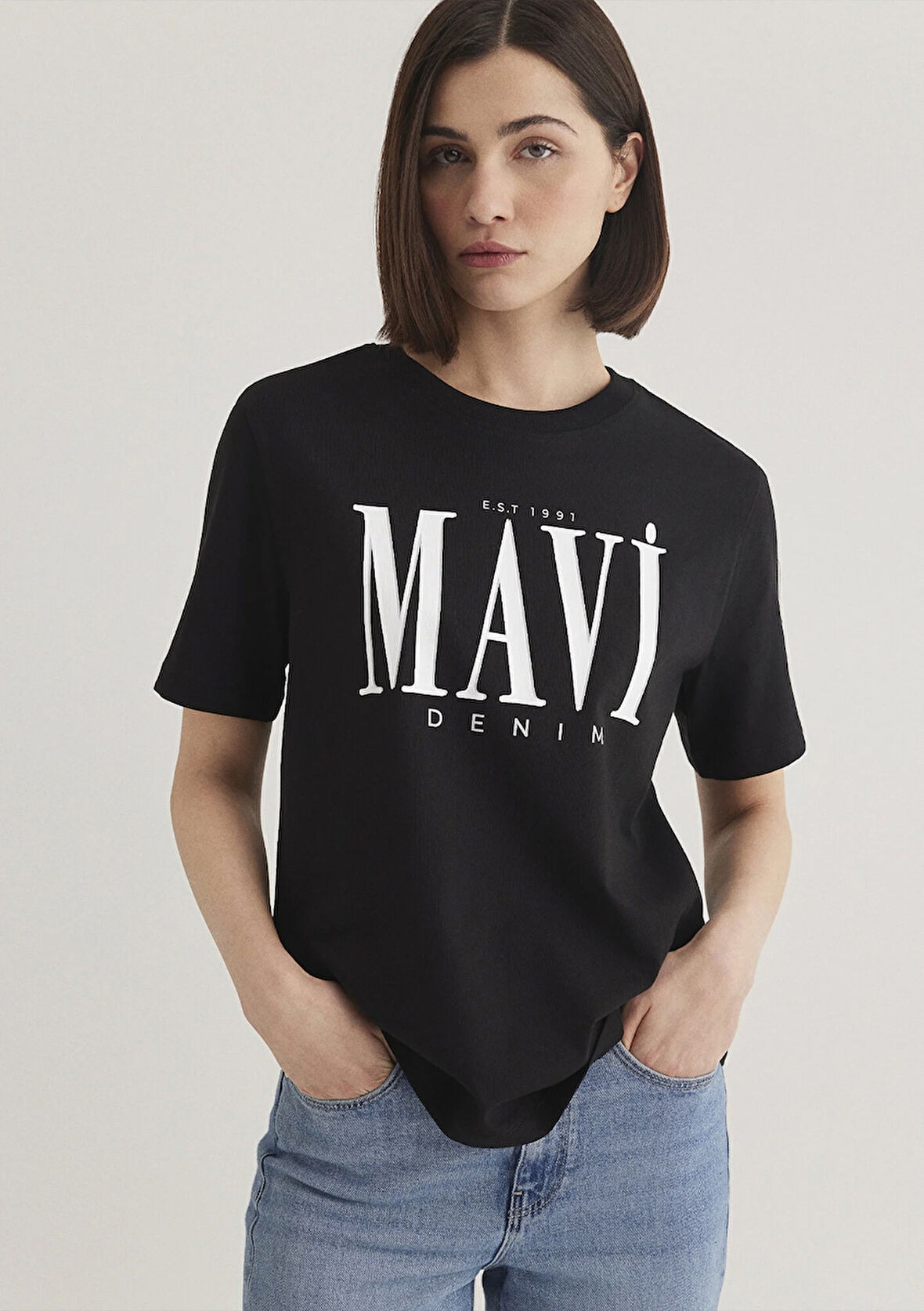 Mavi Logo Baskılı Siyah Tişört 1611990-900