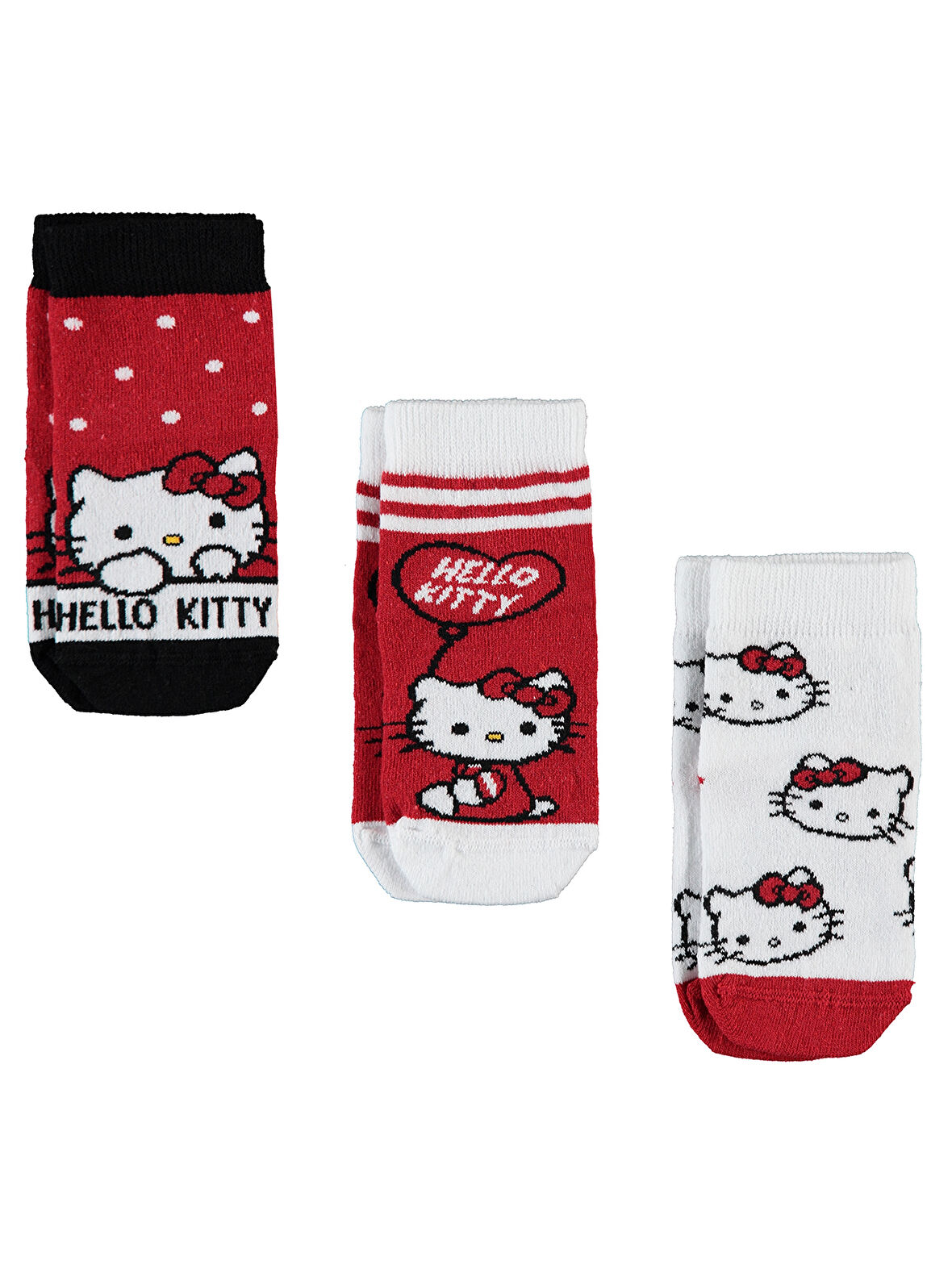 Hello Kitty Kız Çocuk 3'lü Soket Çorap Kırmızı