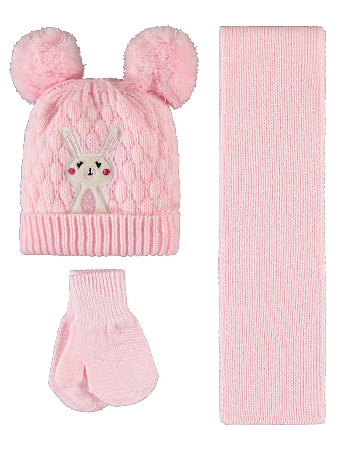Civil Baby Kız Bebek Atkı Bere Eldiven Set 6-24 Ay Açık Pembe 