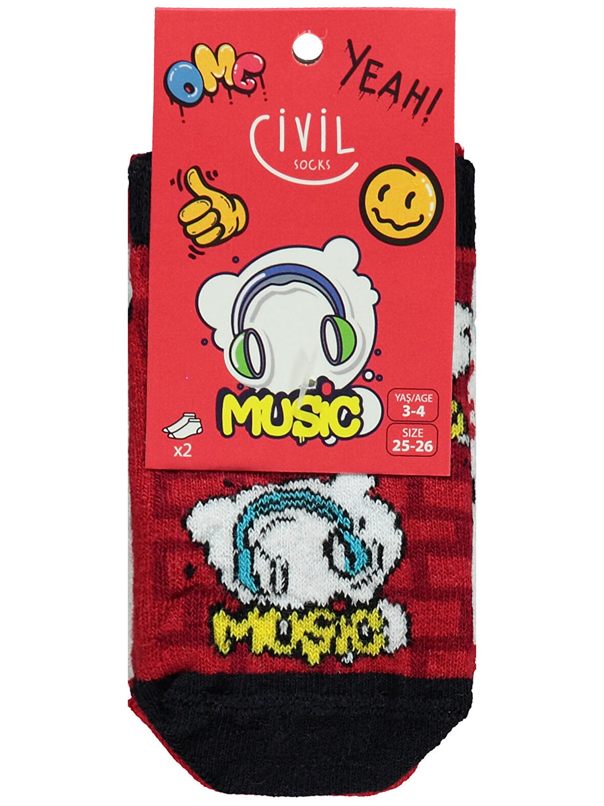 Civil Socks Erkek Çocuk 3'lü Patik Çorap 3-11 Yaş Kırmızı