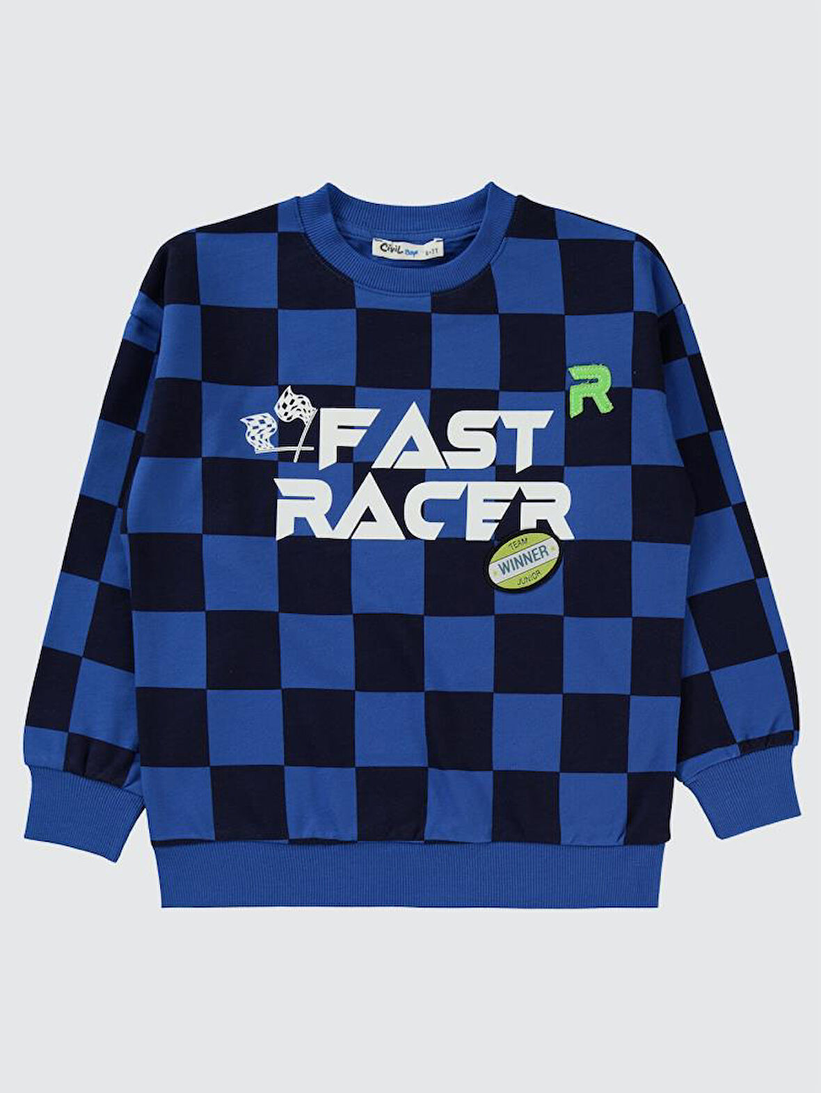 Civil Boys Renkli Dama Empirme Racer Baskılı 6-9 Yaş Sweatshirt - Mavi9-10 Yaş