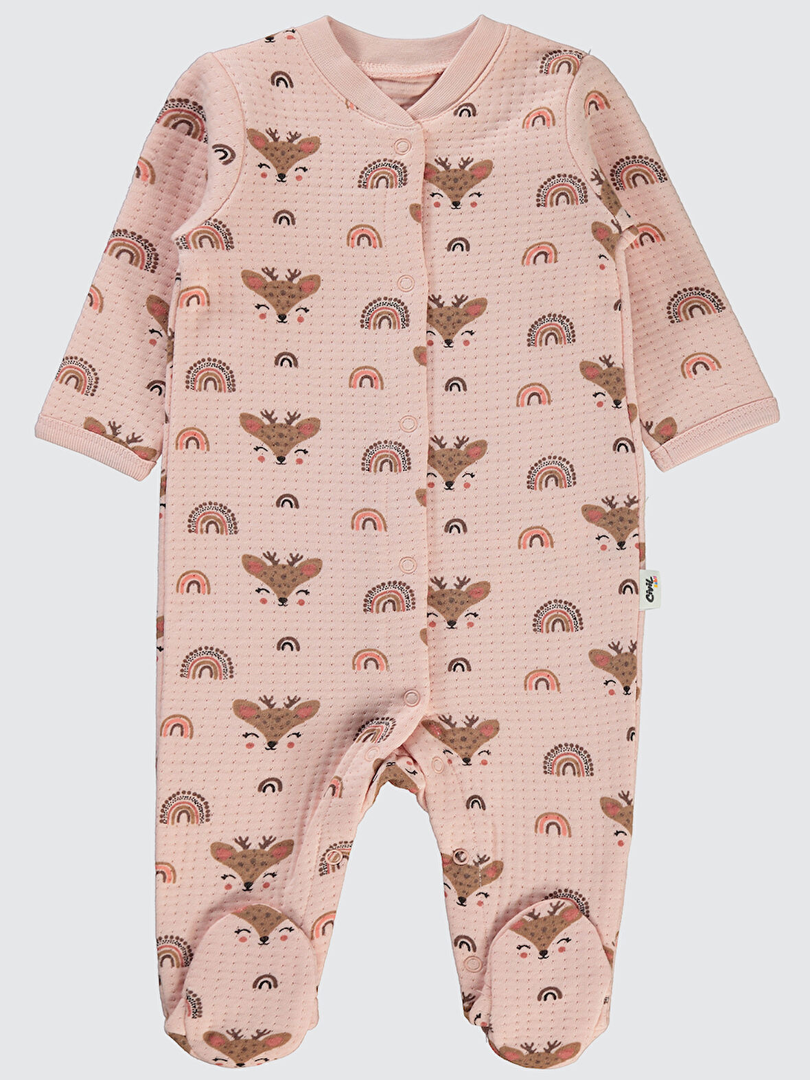 Civil Baby Kız Bebek Patikli Tulum 1-6 Ay Pudra