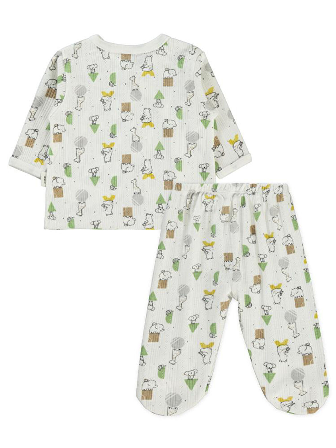 Civil Baby Sevimli Geometrik Hayvanlar Emp. Baskılı Zıbın Takımları - Ekru0-1 Ay