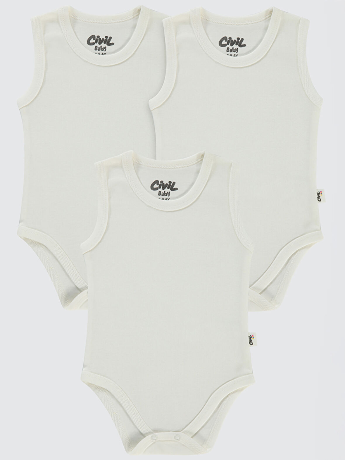 Civil Baby Bebek 3'lü Çıtçıtlı Badi 3-9 Ay Beyaz