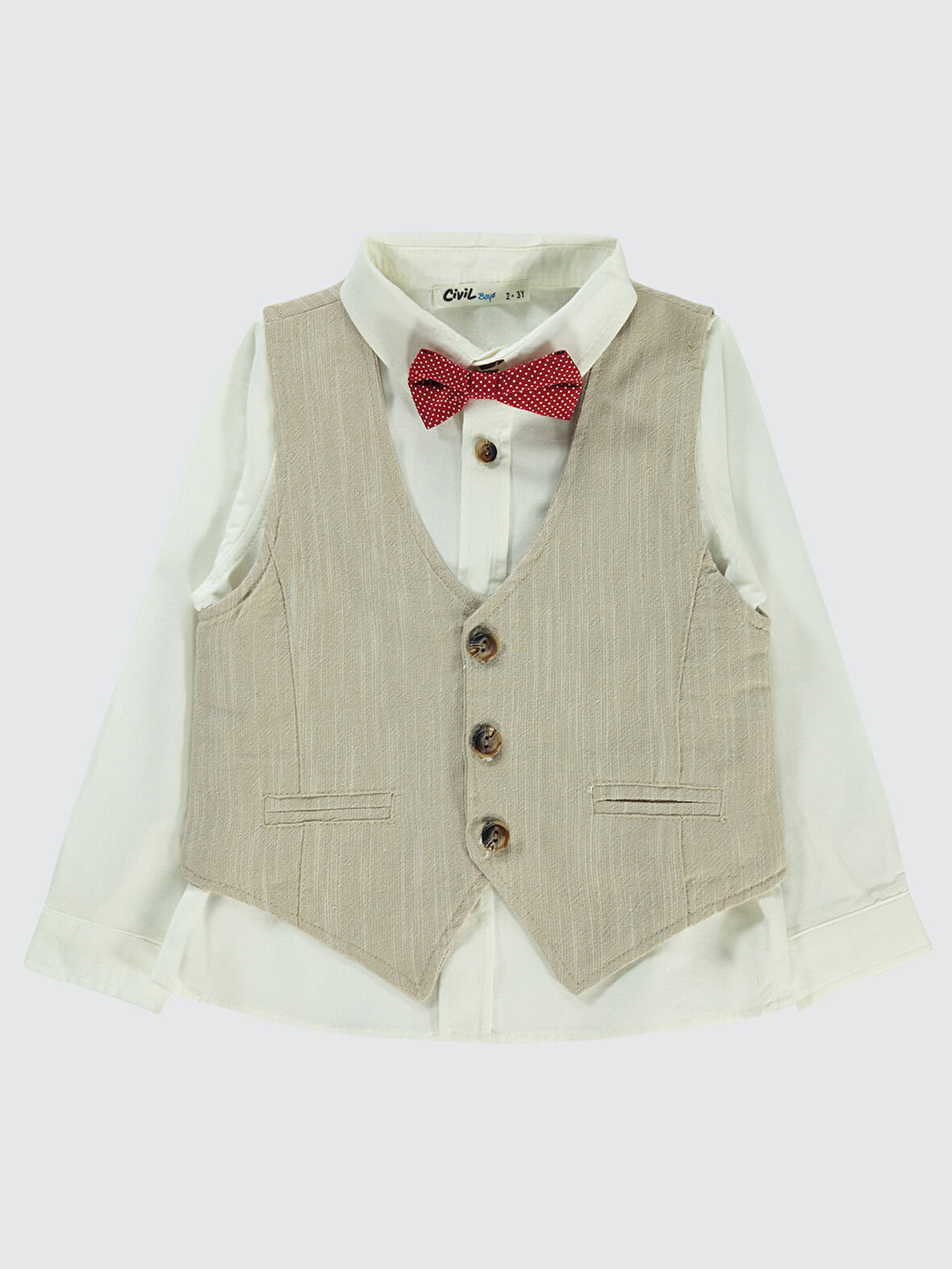 Civil Boys Erkek Çocuk Yelekli Gömlek 2-5 Yaş Bej