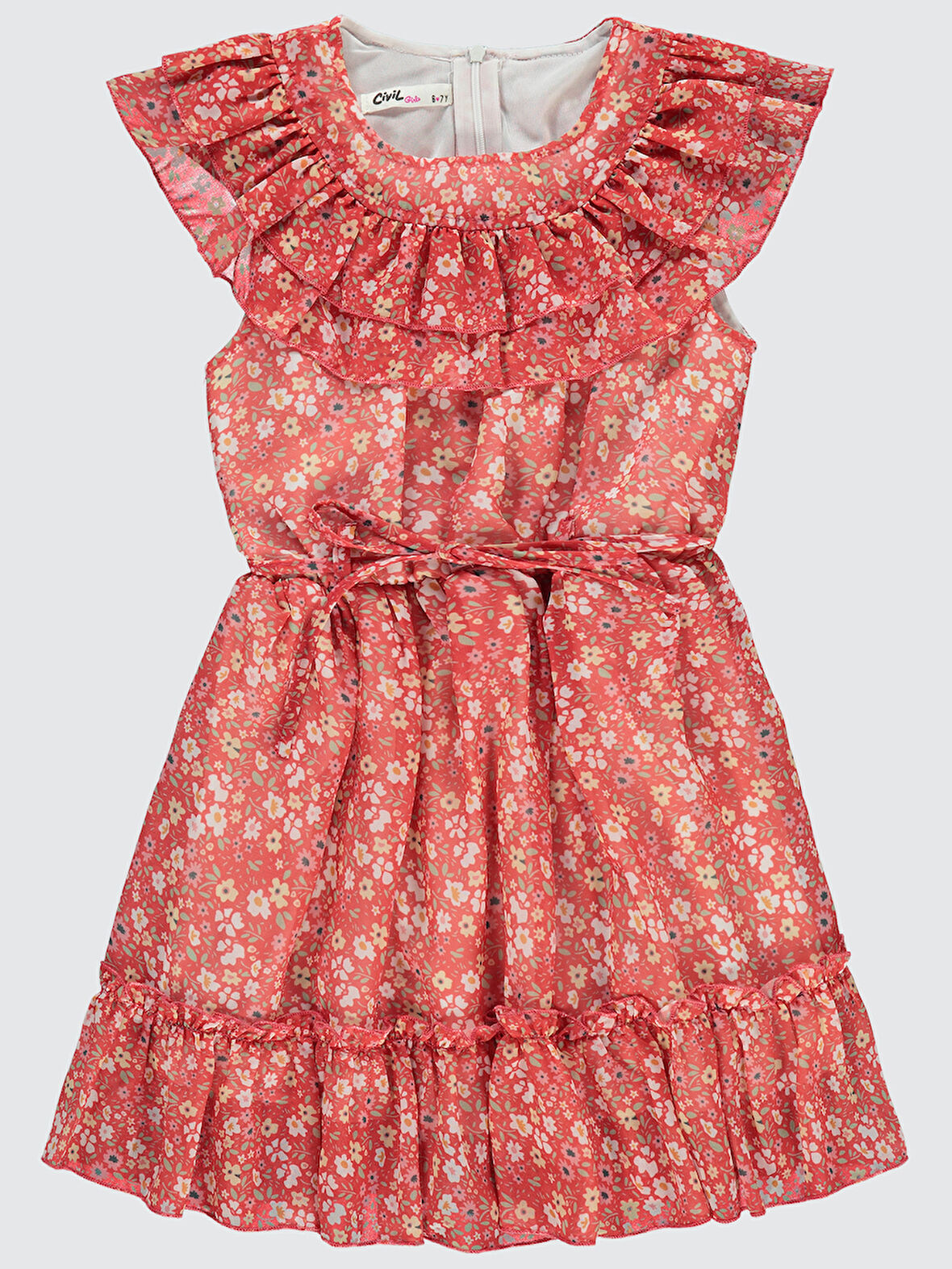 Civil Girls Kız Çocuk Elbise 6-9 Yaş Mercan