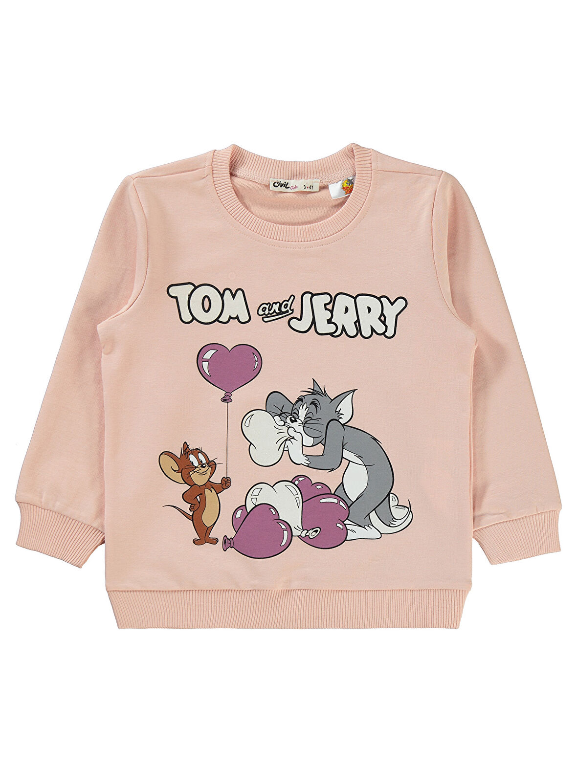 Tom and Jerry Kız Çocuk Sweatshirt 2-5 Yaş Açık Pudra